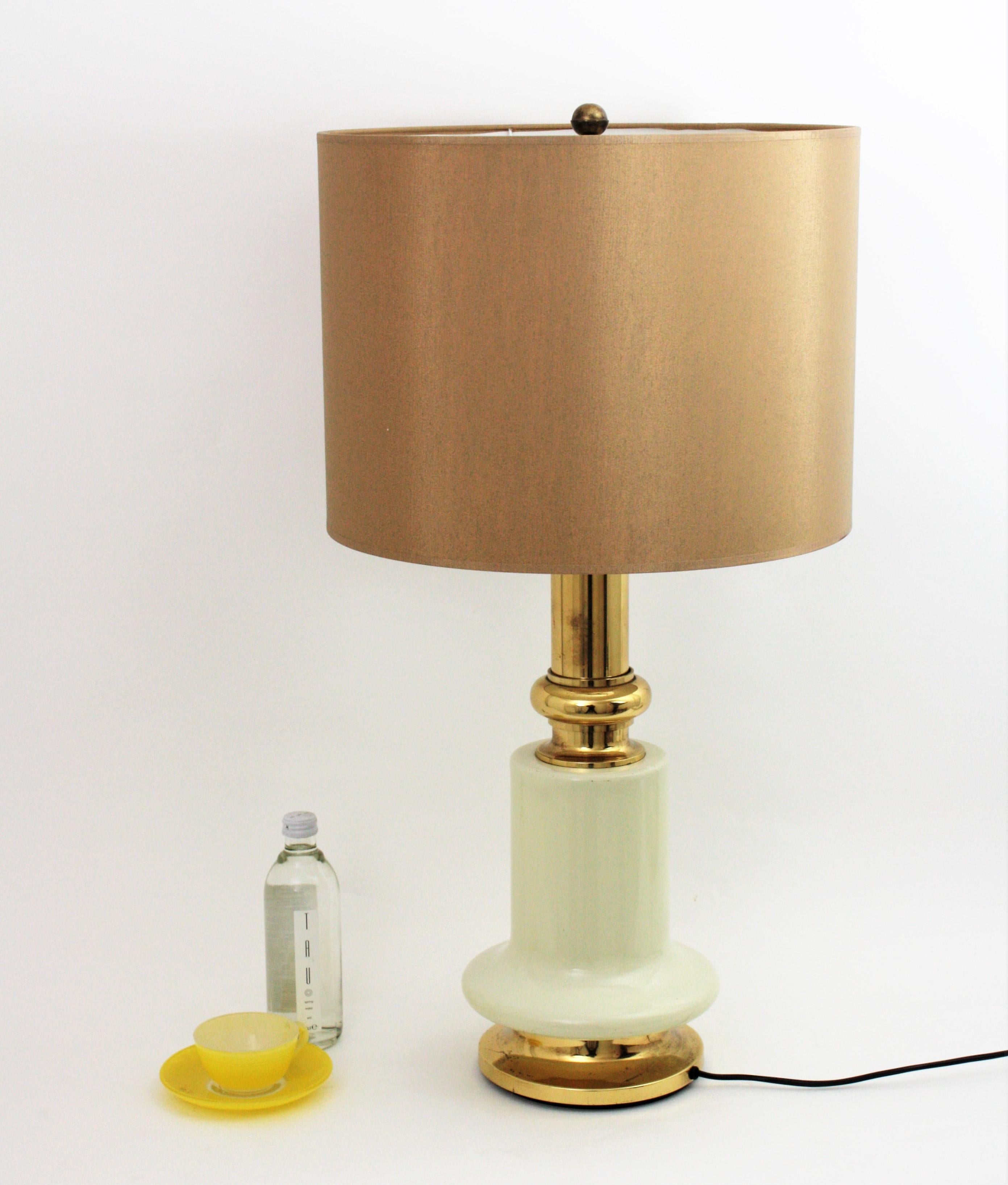 Large Brass and Ivory Lacquer Table Lamp, Spain, 1960s For Sale 4