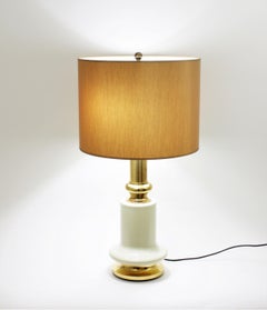 Large Table Lamp in Brass and Ivory Lacquered Metal, 1970