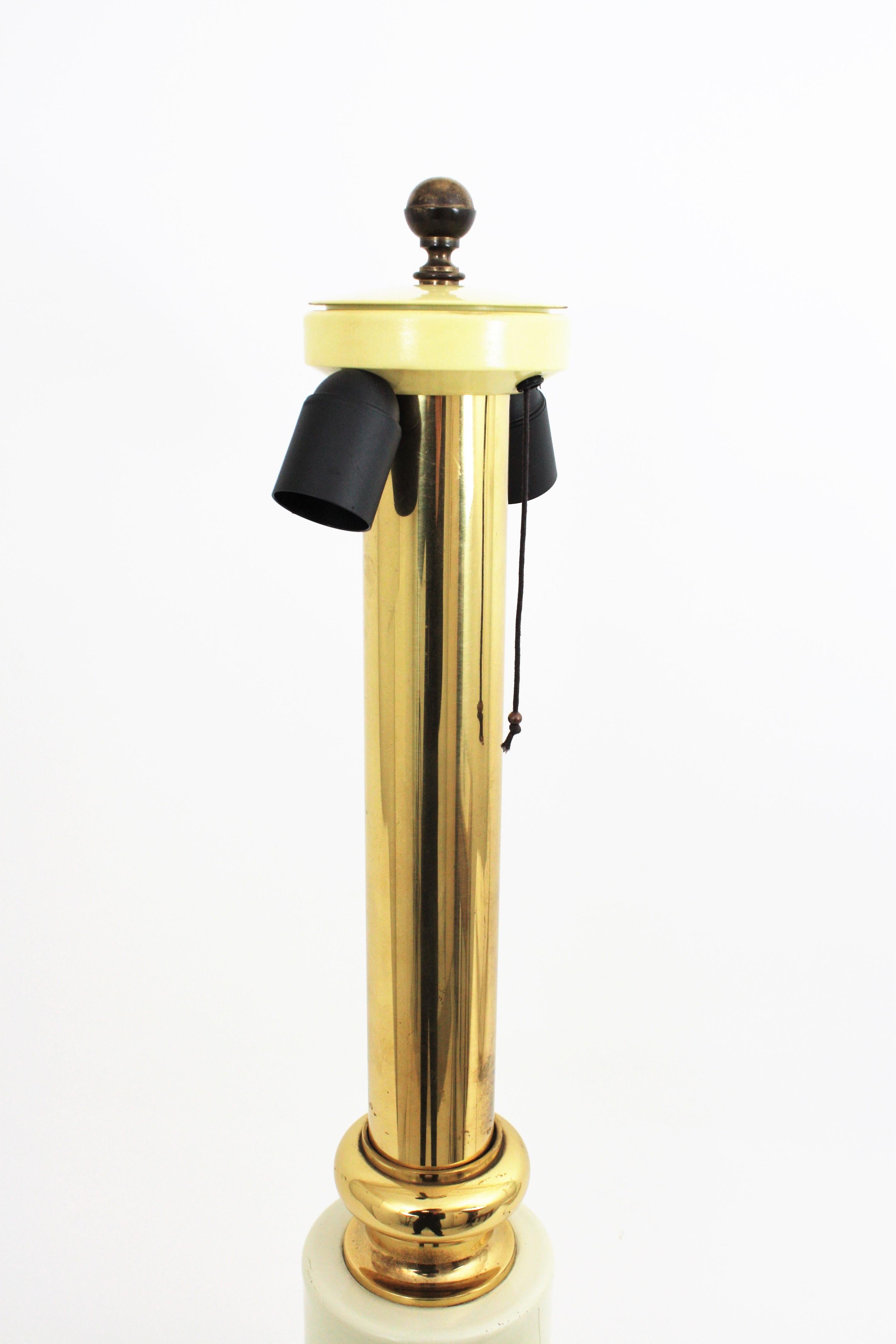 Lacquered Large Brass and Ivory Lacquer Table Lamp, Spain, 1960s For Sale