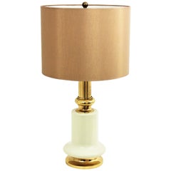 Vintage Large Brass and Ivory Lacquer Table Lamp, Spain, 1960s