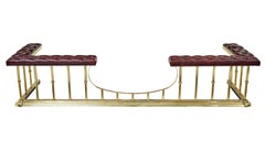 Large brass and leather fireplace club fender