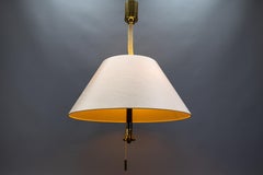 Large Brass and Light Beige Lampshade Five-Light Adjustable Height Pendant Lamp