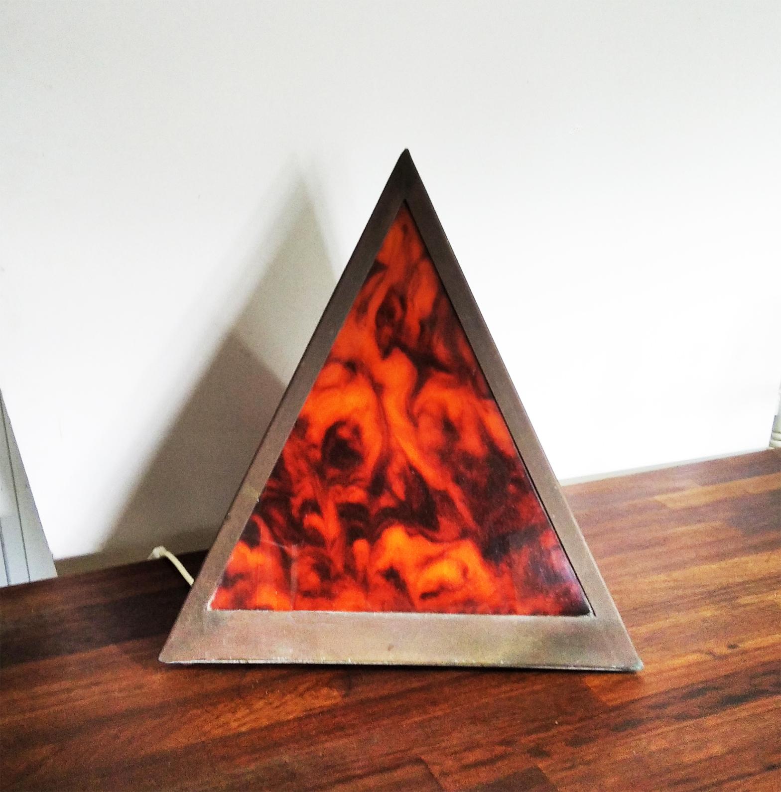 Spanish Large Table Lamp Brass and Lucite Pyramid Sharpe , Mid Century For Sale