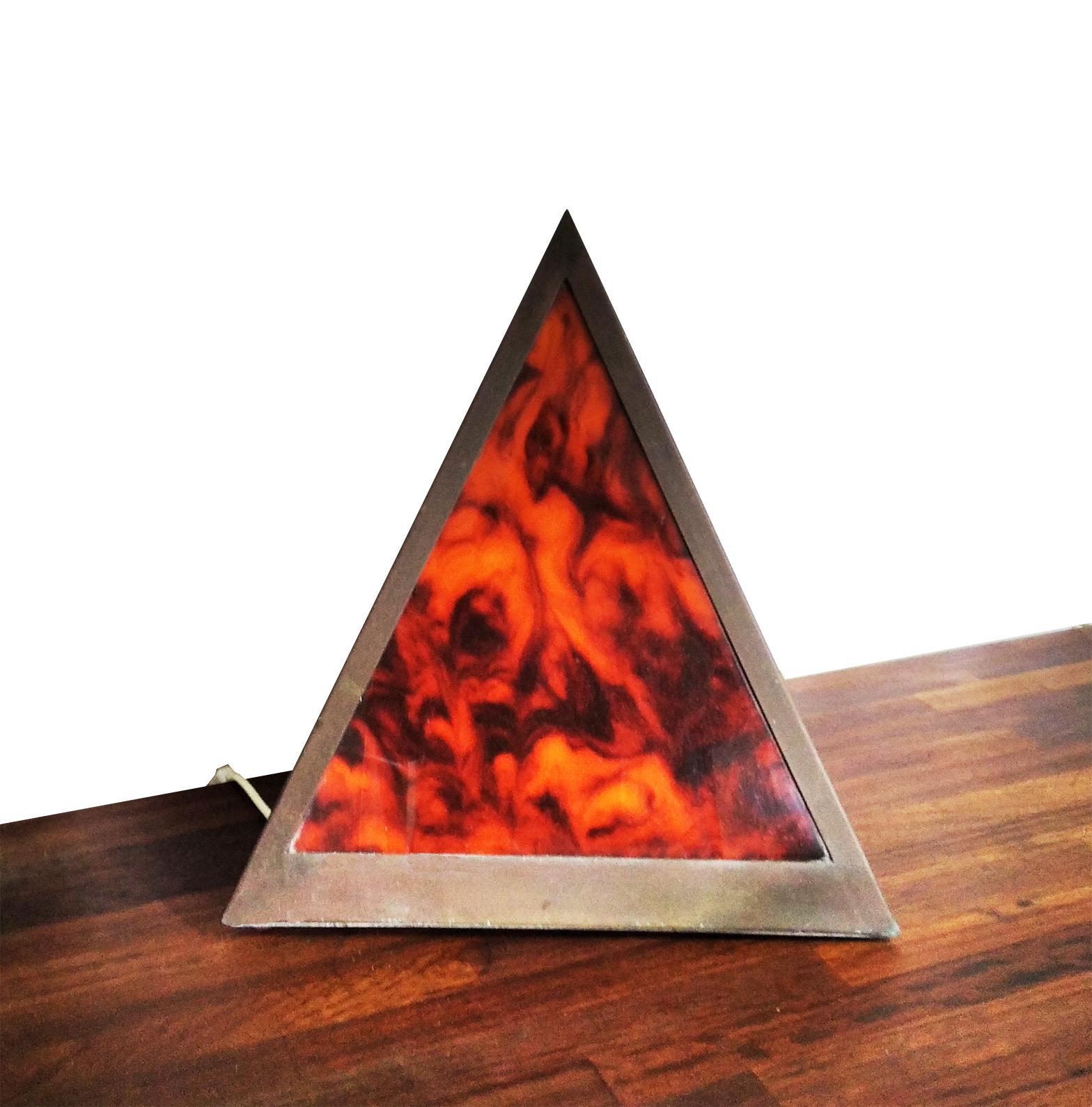 20th Century Large Table Lamp Brass and Lucite Pyramid Sharpe , Mid Century For Sale