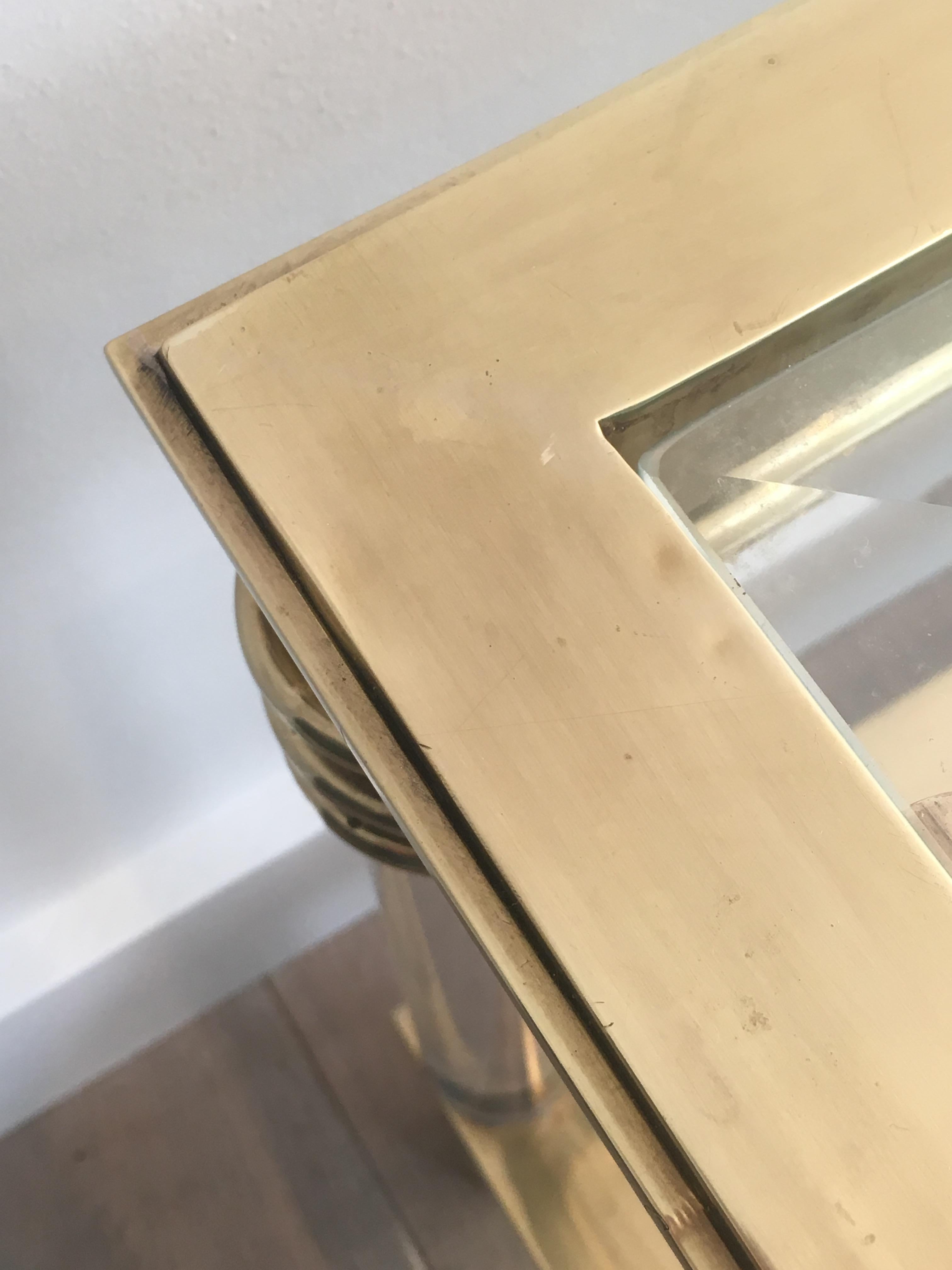 Large Brass and Lucite Square Coffee Table 5