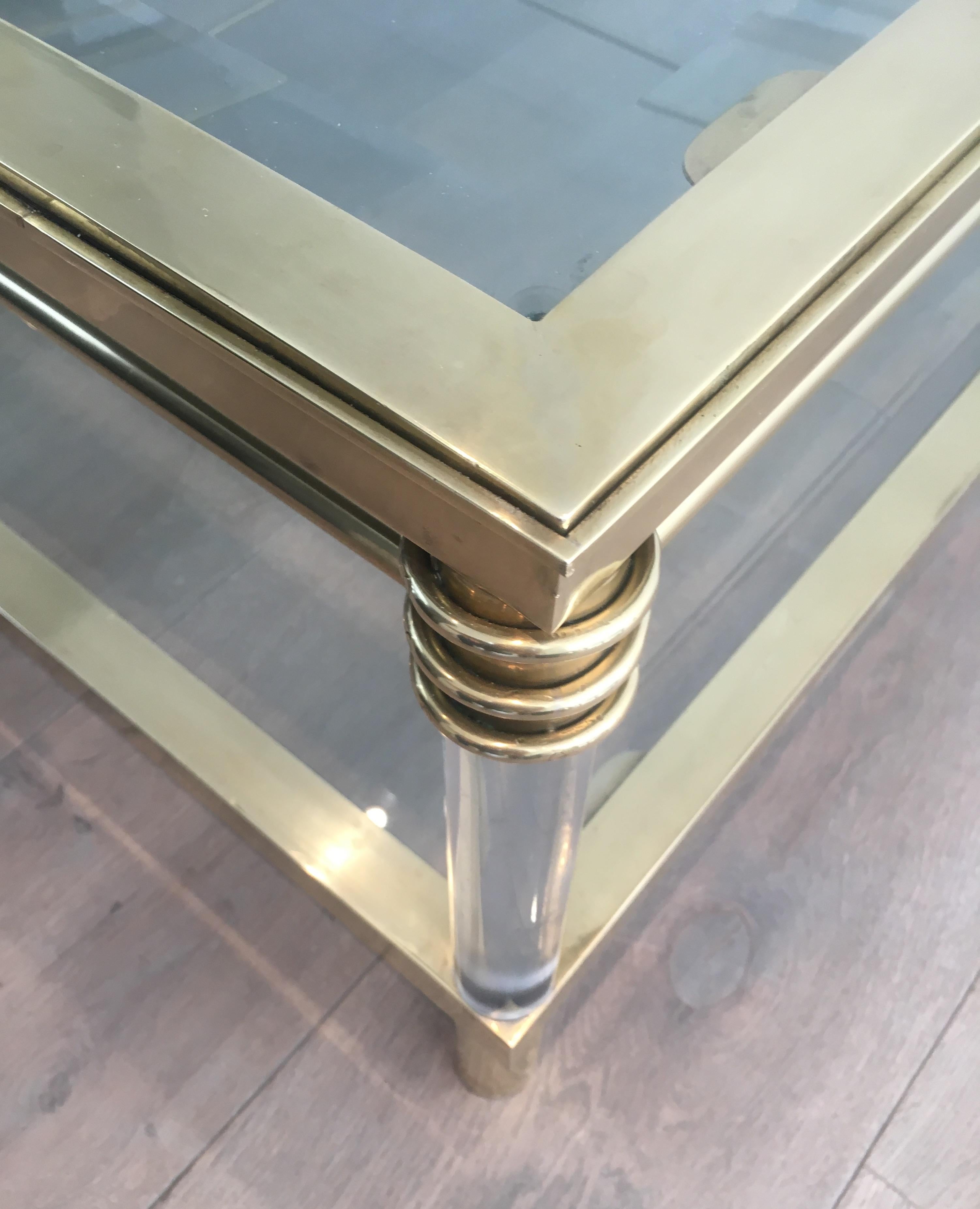 Large Brass and Lucite Square Coffee Table 7