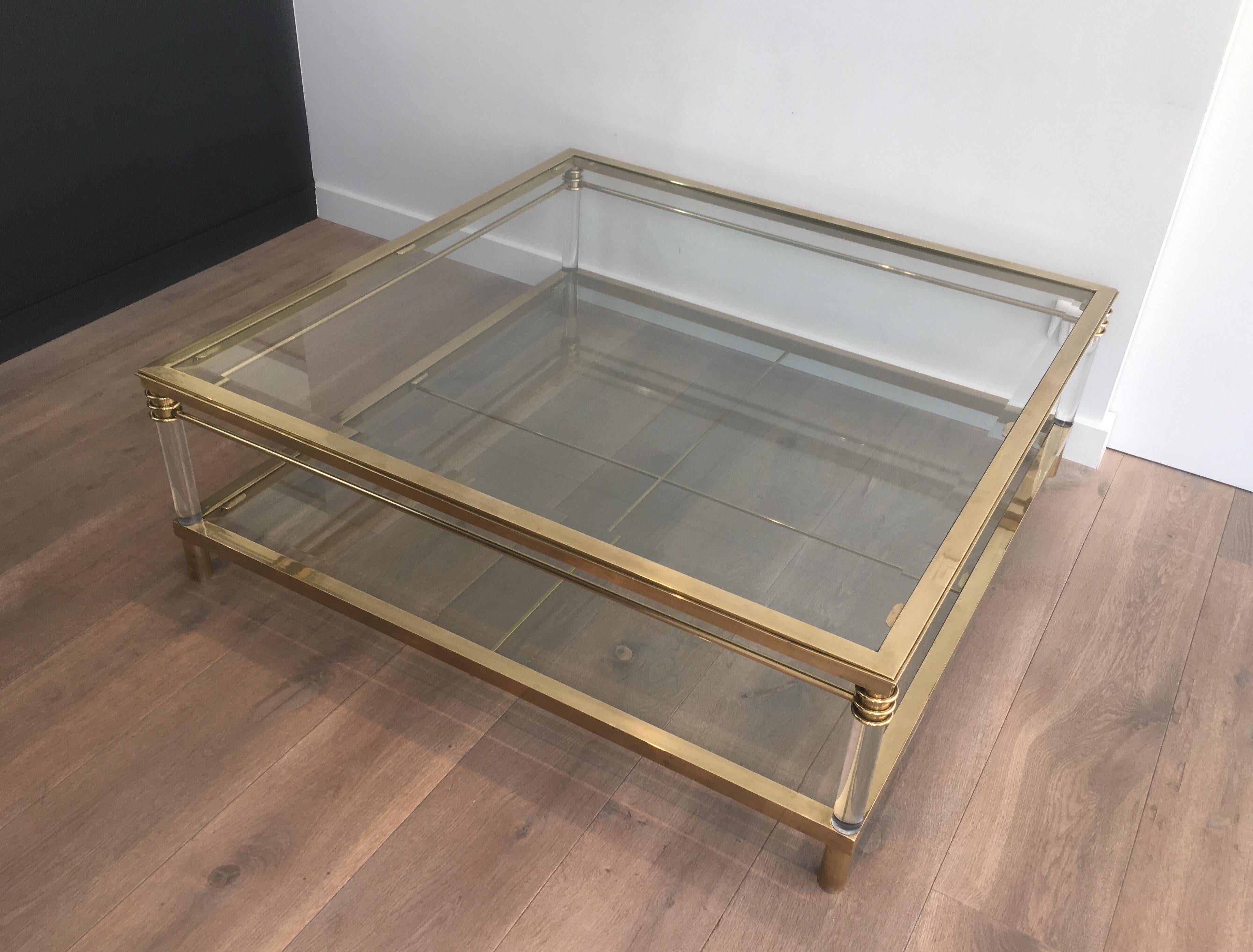 Large Brass and Lucite Square Coffee Table 8