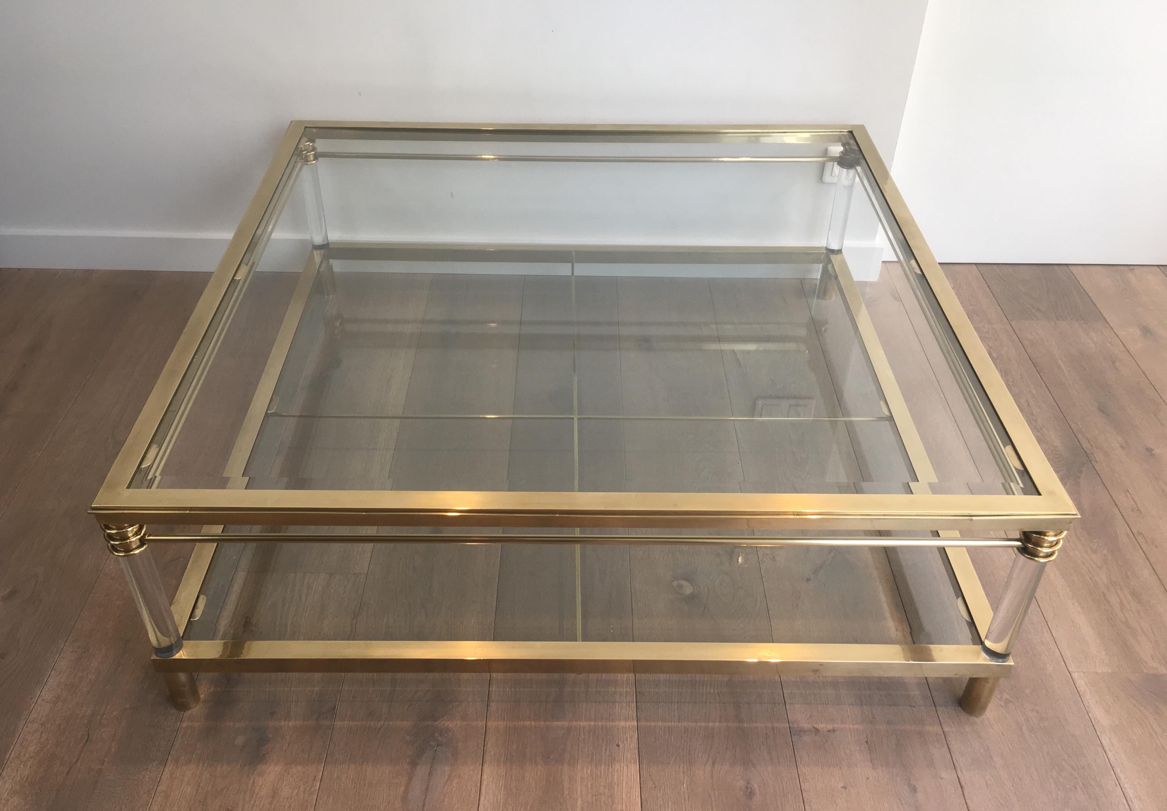 Large Brass and Lucite Square Coffee Table 10