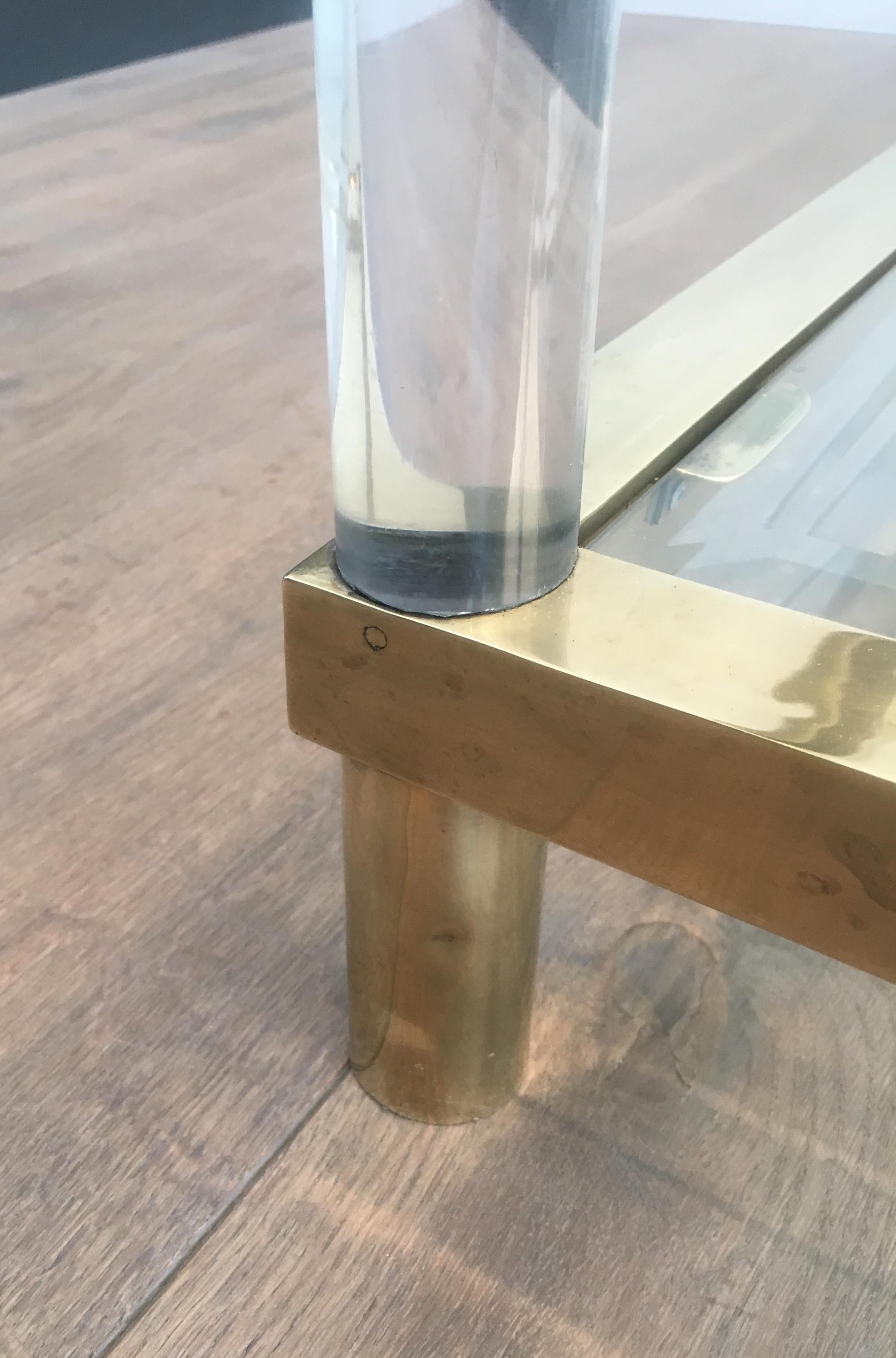 Large Brass and Lucite Square Coffee Table 1