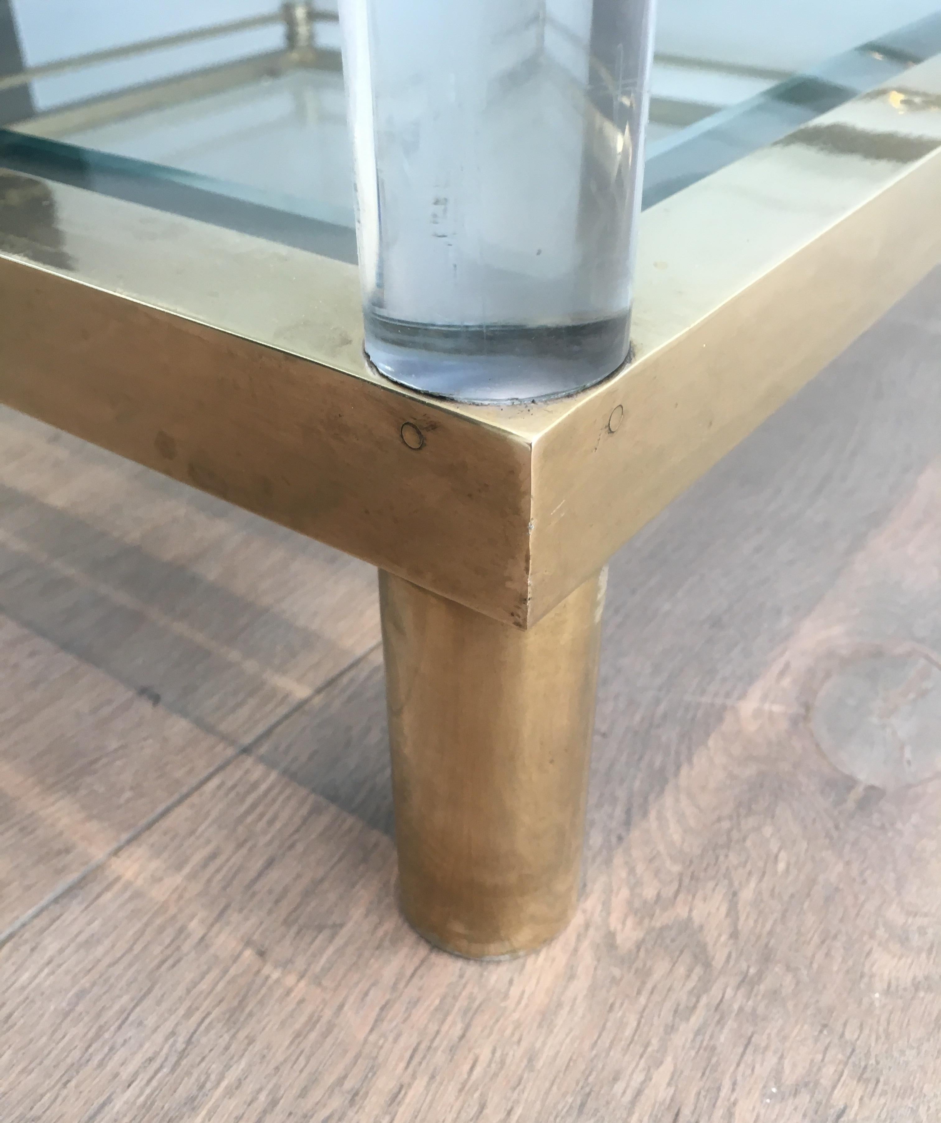 Large Brass and Lucite Square Coffee Table 2