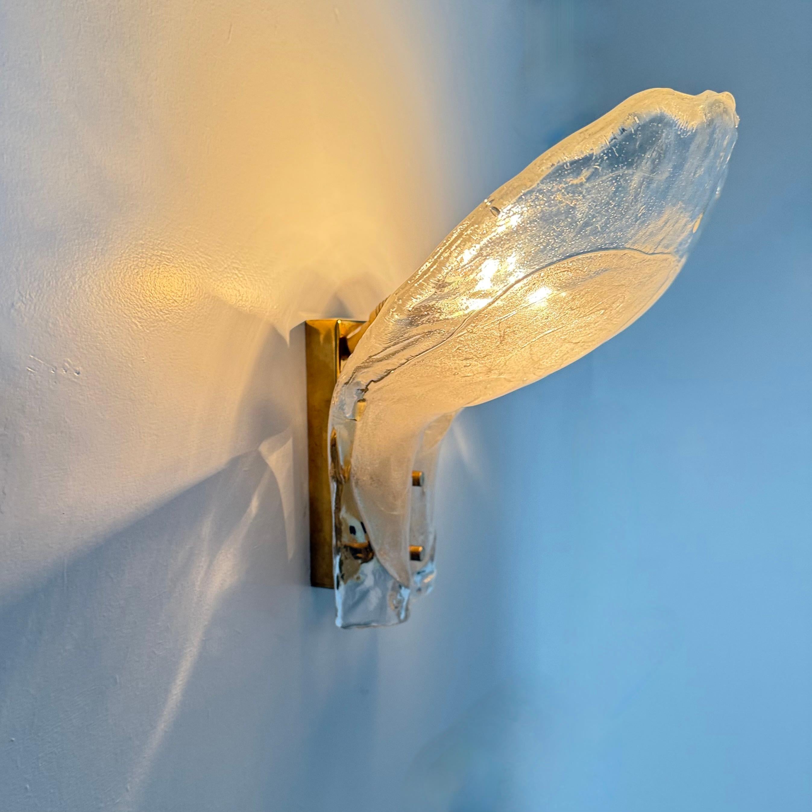 Large Brass and Melting Glass Petal Sconce attributed to J. T. Kalmar for Kalmar, Austria, 1970s