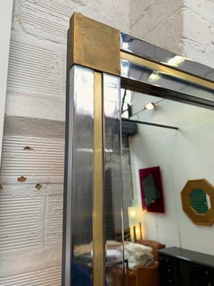 Large Brass and Metal Chrome Mirror by Renato Zevi, Italy, 1970s