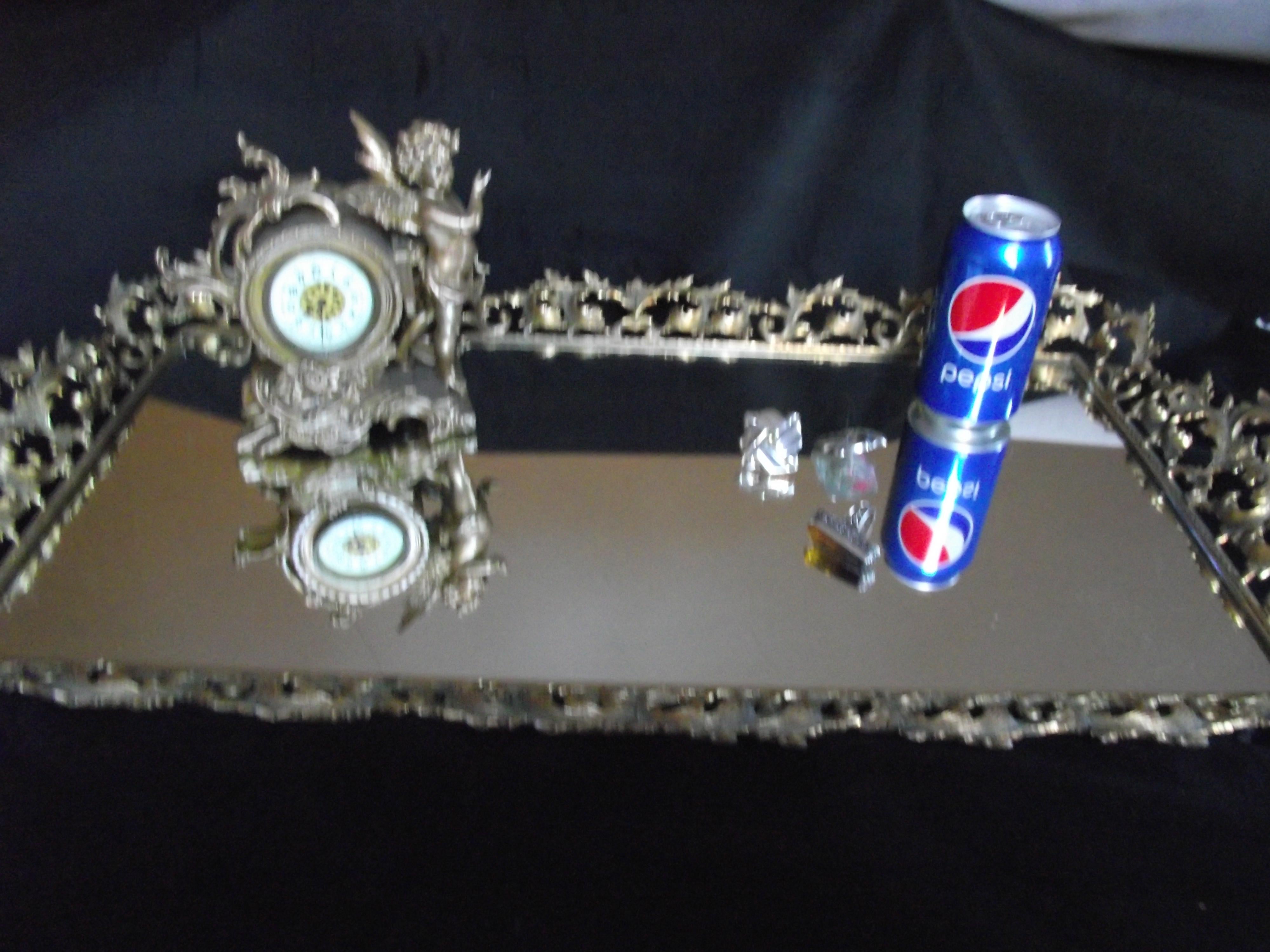 Large Brass and Mirror Vanity Tray, Very Elaborate Vanity Tray For Sale 4