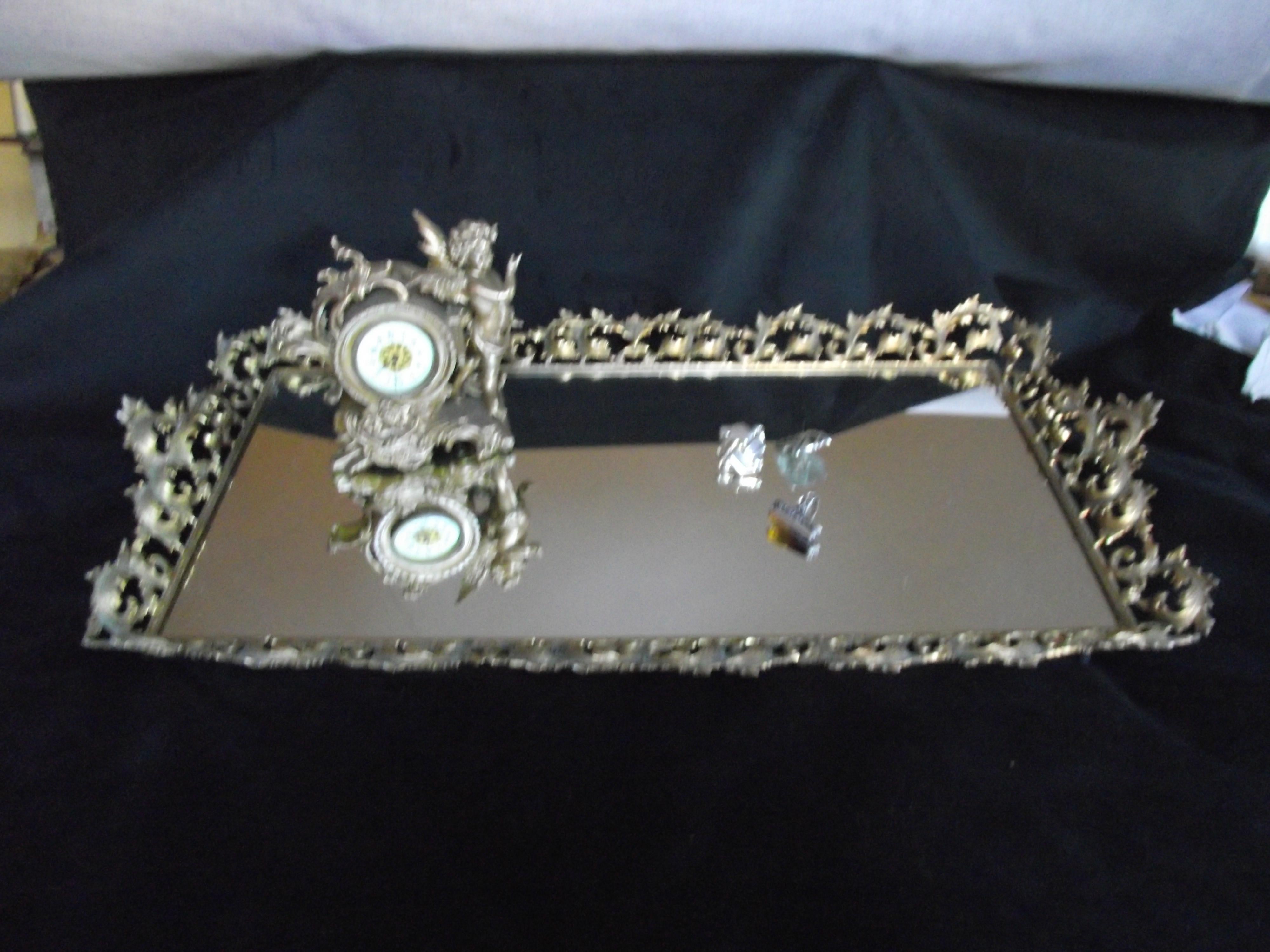 Large Brass and Mirror Vanity Tray, Very Elaborate Vanity Tray For Sale 2