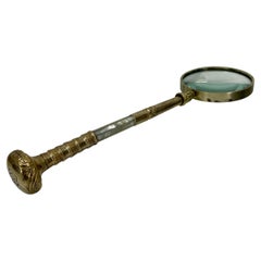 Large Brass and Mother of Pearl Magnifying Glass, 19th Century