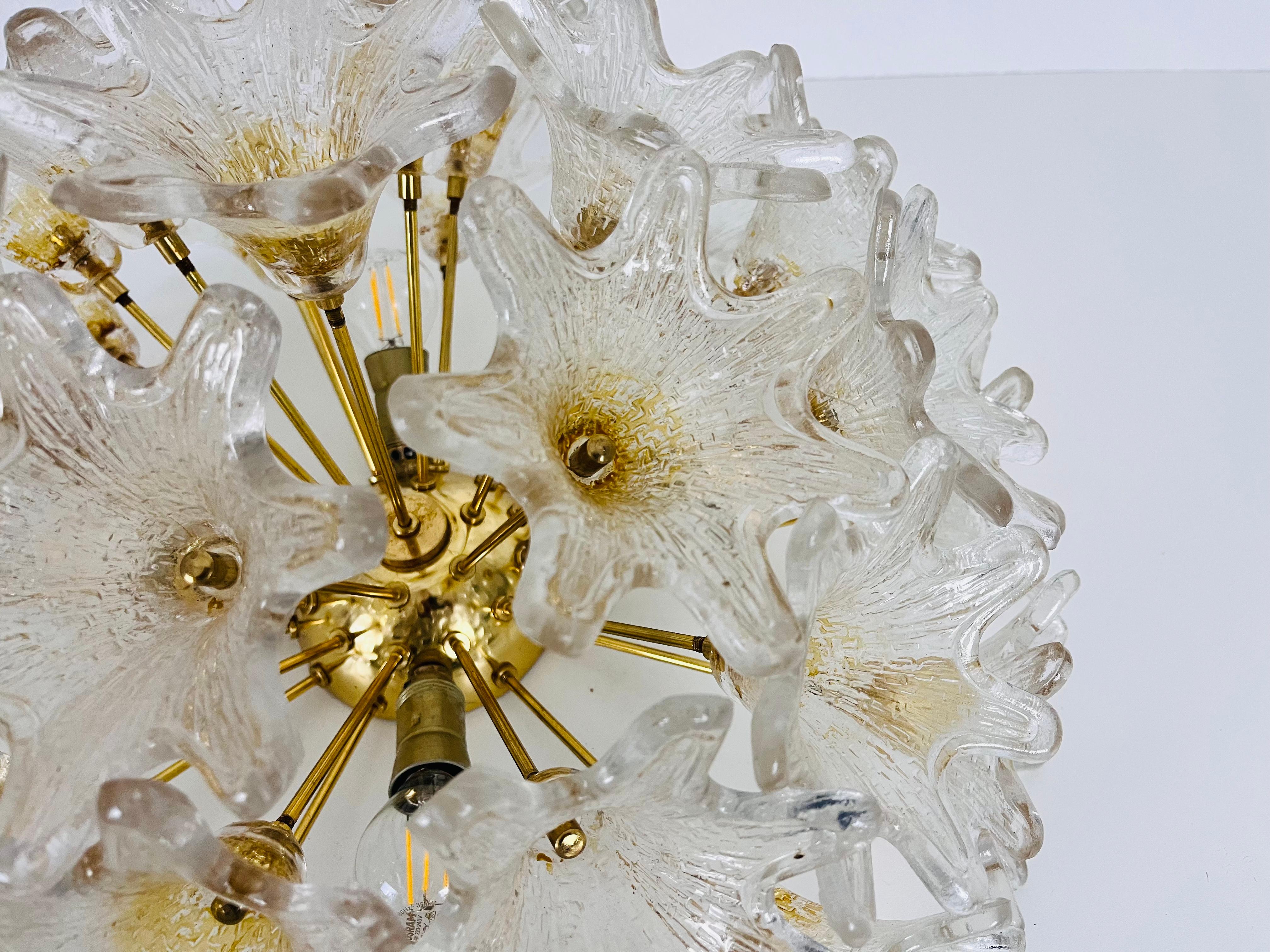 Large Brass and Murano Glass Flush Mount by Paolo Venini for VeArt, Italy, 1960s For Sale 2