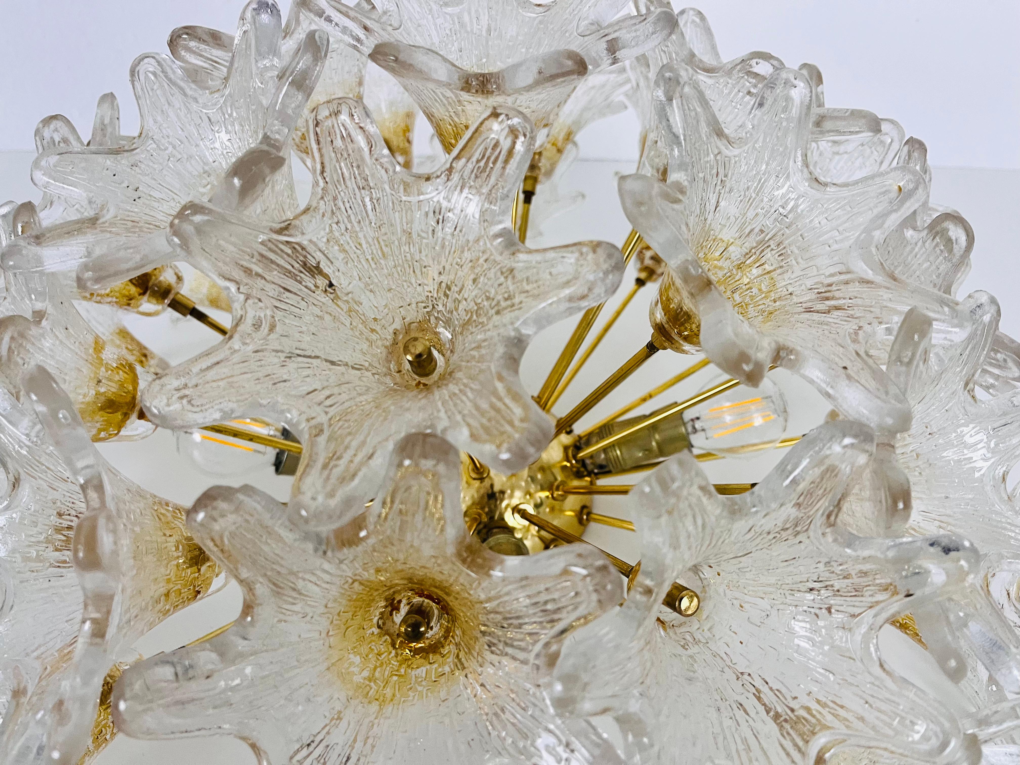 Large Brass and Murano Glass Flush Mount by Paolo Venini for VeArt, Italy, 1960s For Sale 3