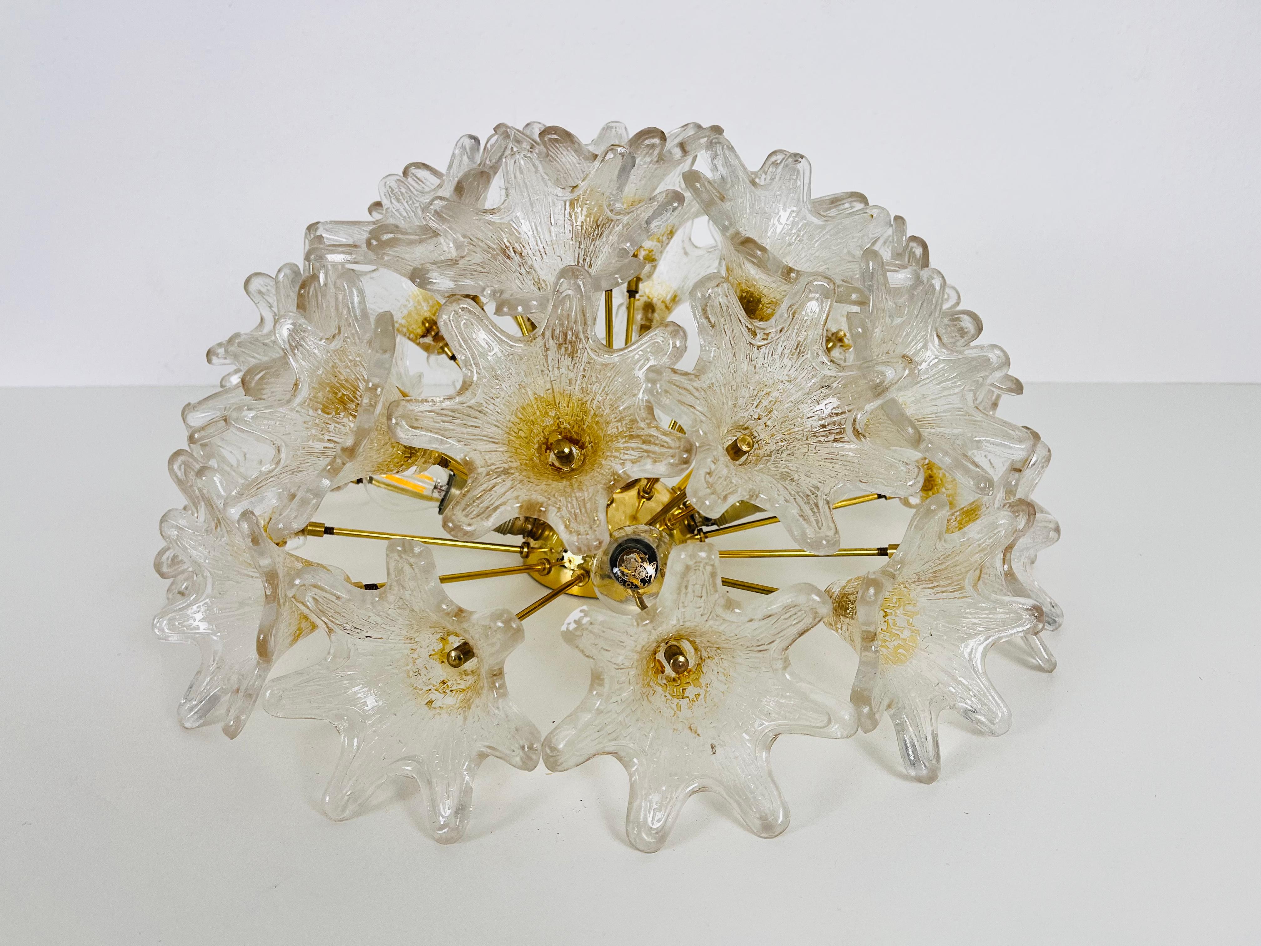 Large Brass and Murano Glass Flush Mount by Paolo Venini for VeArt, Italy, 1960s For Sale 5