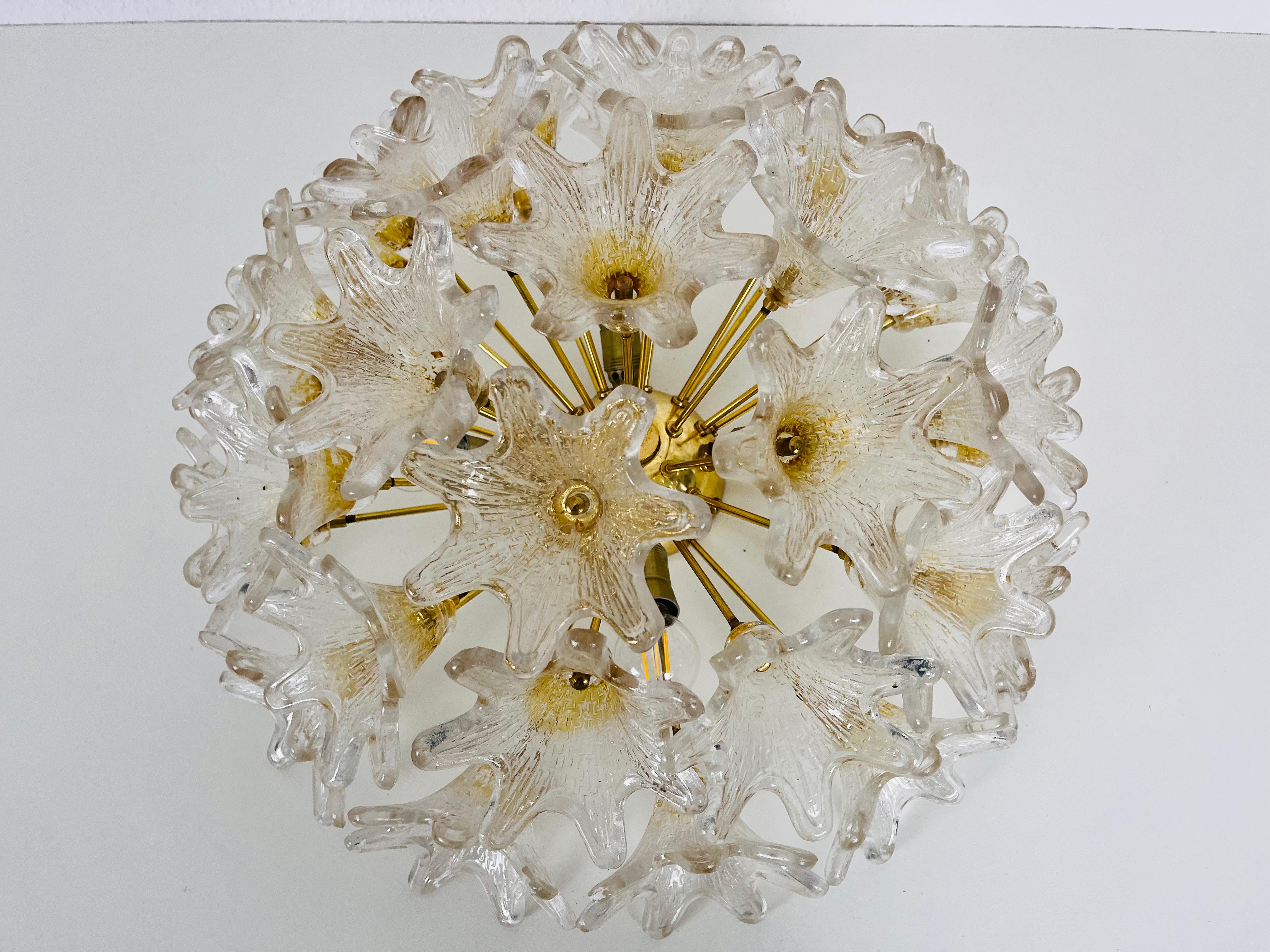 Italian Large Brass and Murano Glass Flush Mount by Paolo Venini for VeArt, Italy, 1960s For Sale