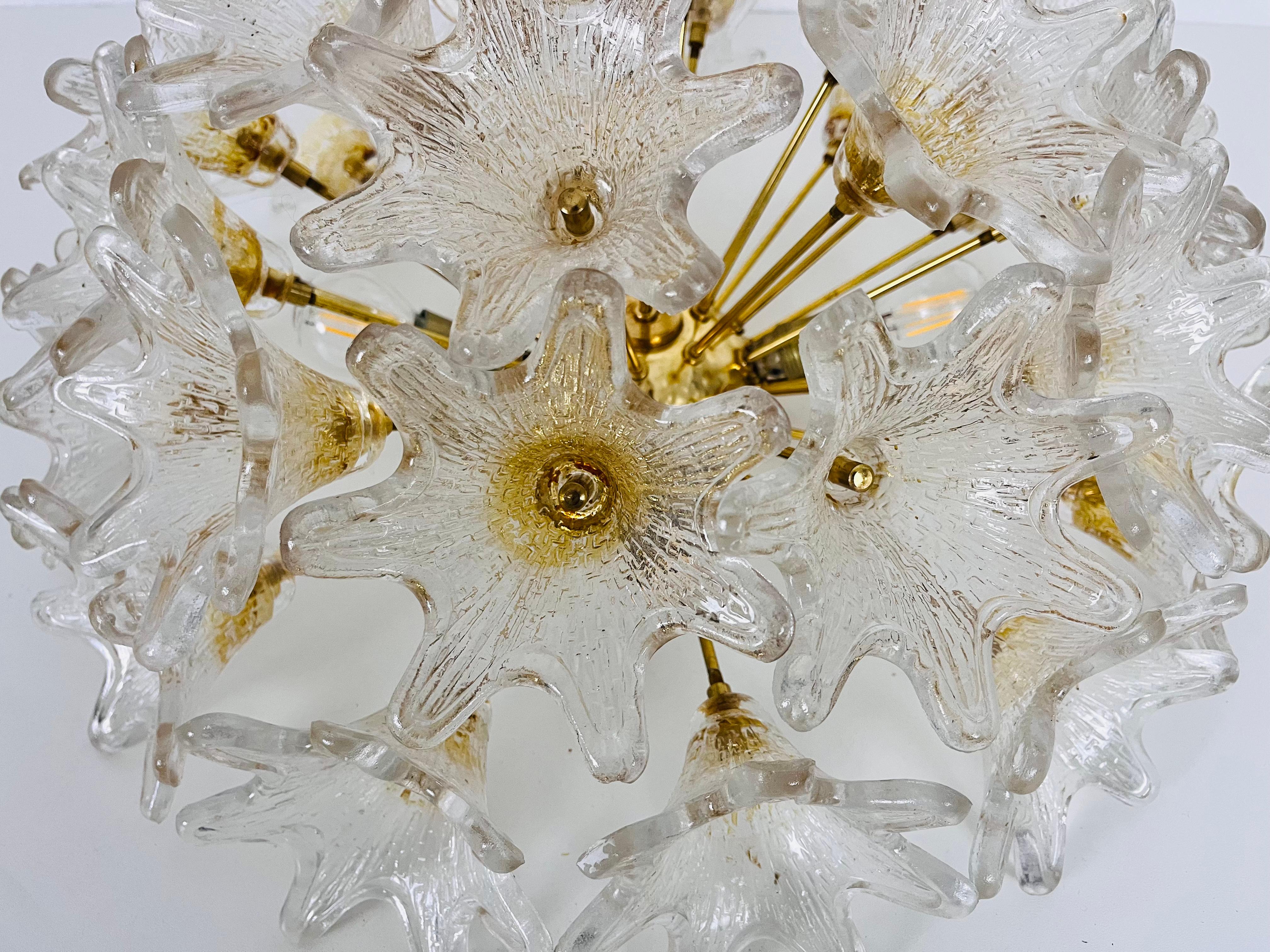 Mid-20th Century Large Brass and Murano Glass Flush Mount by Paolo Venini for VeArt, Italy, 1960s For Sale