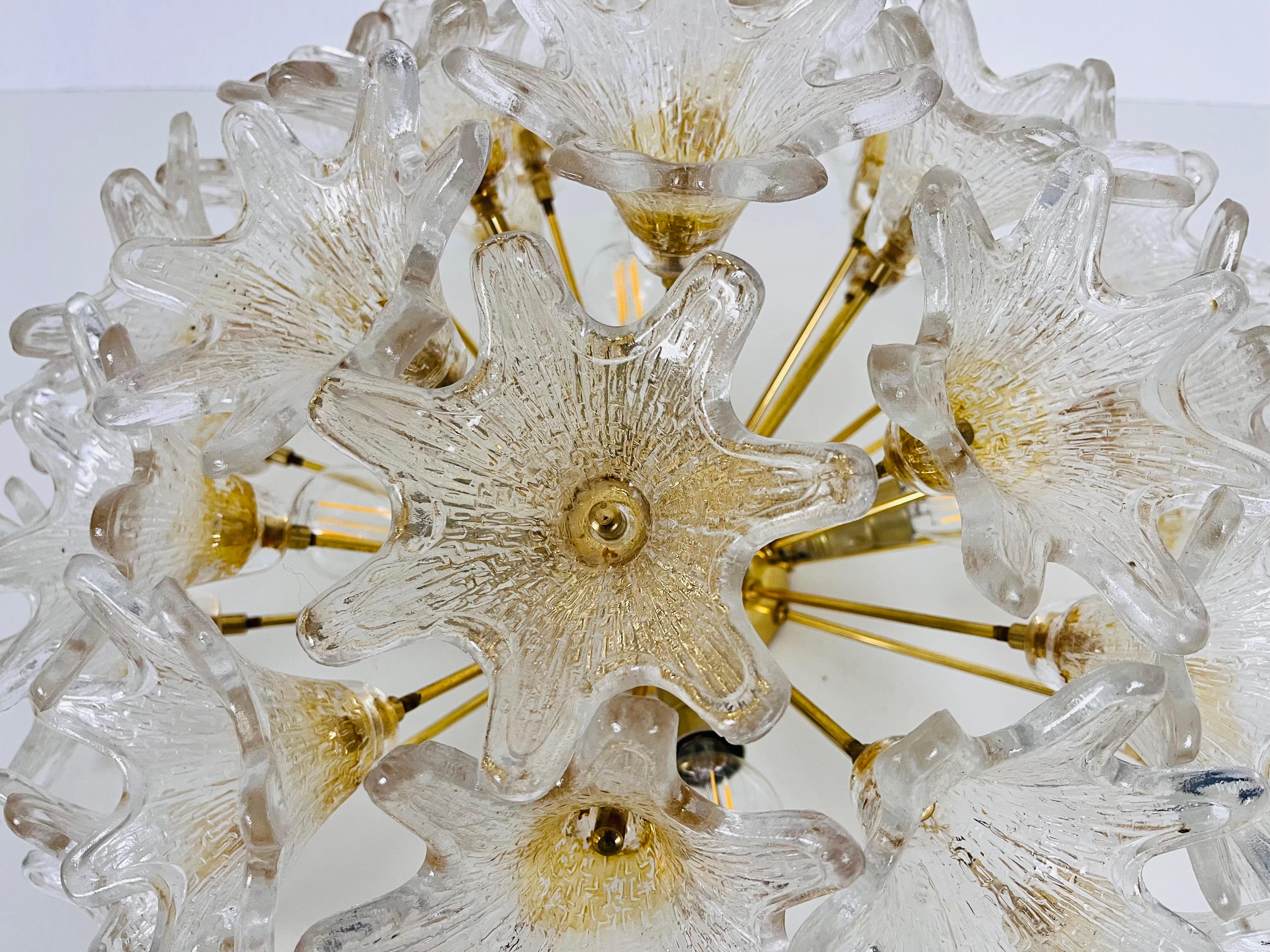 Large Brass and Murano Glass Flush Mount by Paolo Venini for VeArt, Italy, 1960s For Sale 1