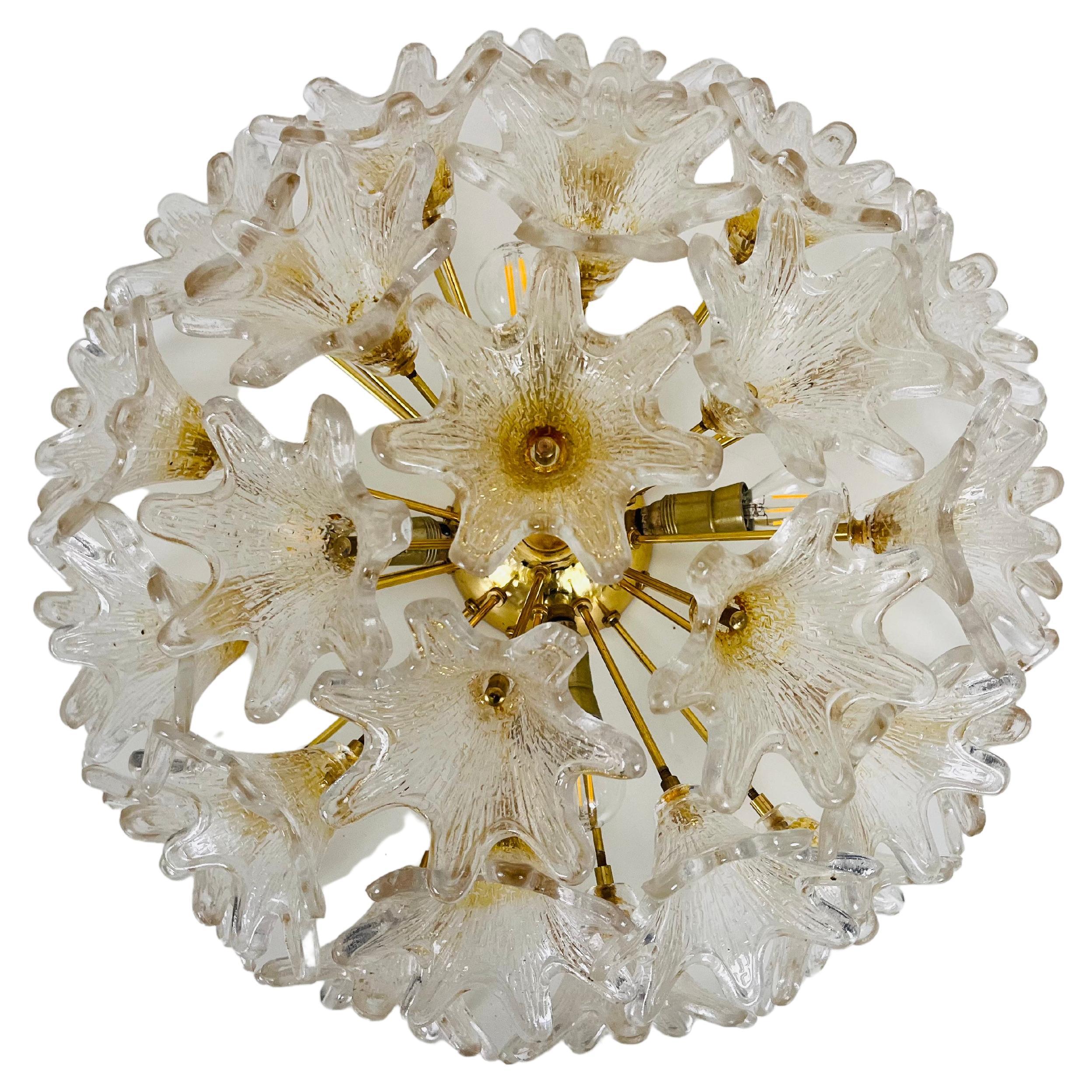 Large Brass and Murano Glass Flush Mount by Paolo Venini for VeArt, Italy, 1960s