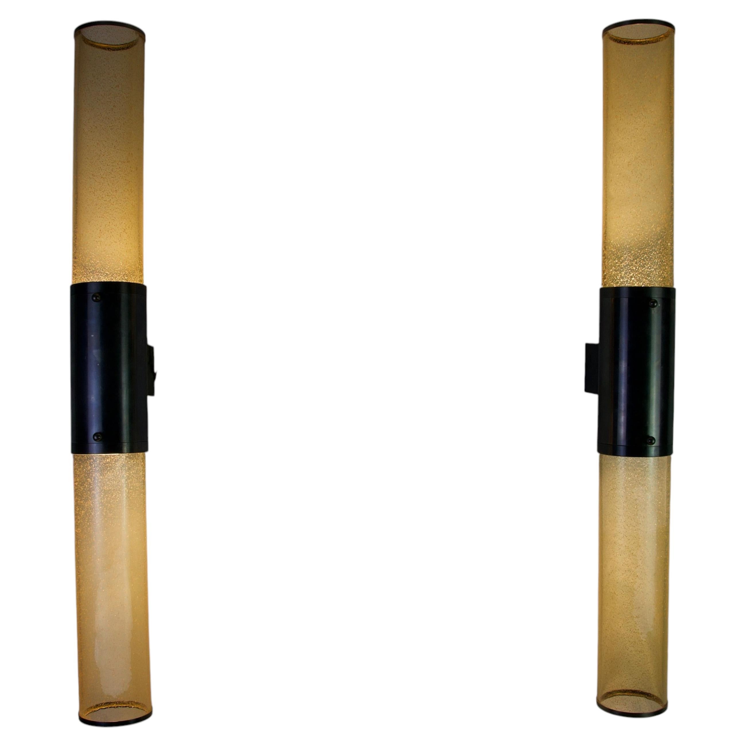 Large Brass and Murano Glass Wall Lamps, 1980s, Italy