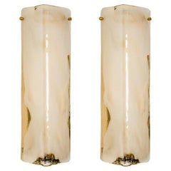 Vintage Large Brass and Opal Clear Glass Wall Lights by J.T. Kalmar, 1960s