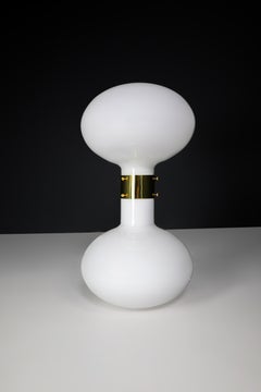 Large  Brass and Opaline Glass Floor-Table Lamp, Italy 1970s