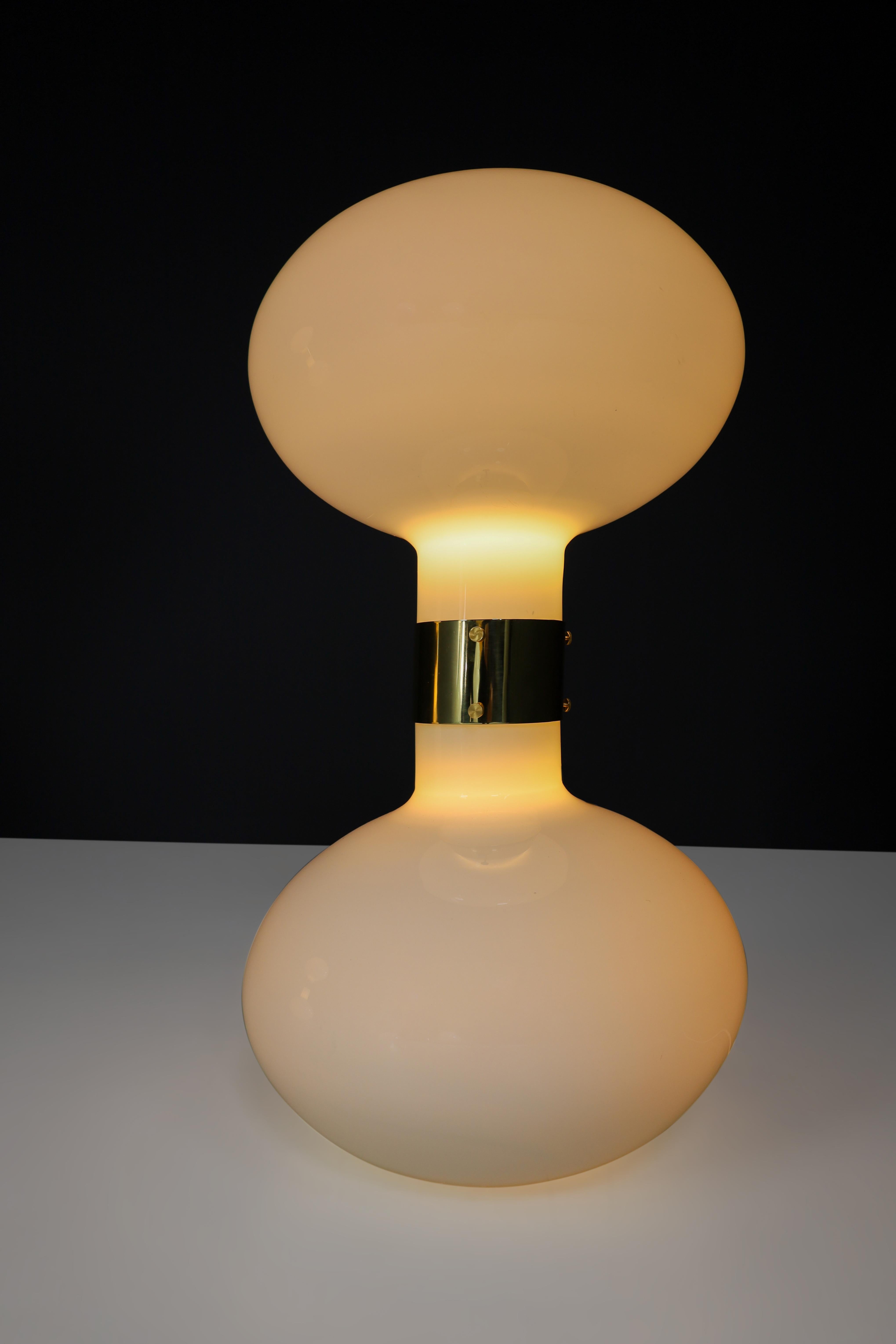 Italian Large  Brass and Opaline Glass Floor-Table Lamp, Italy 1970s For Sale