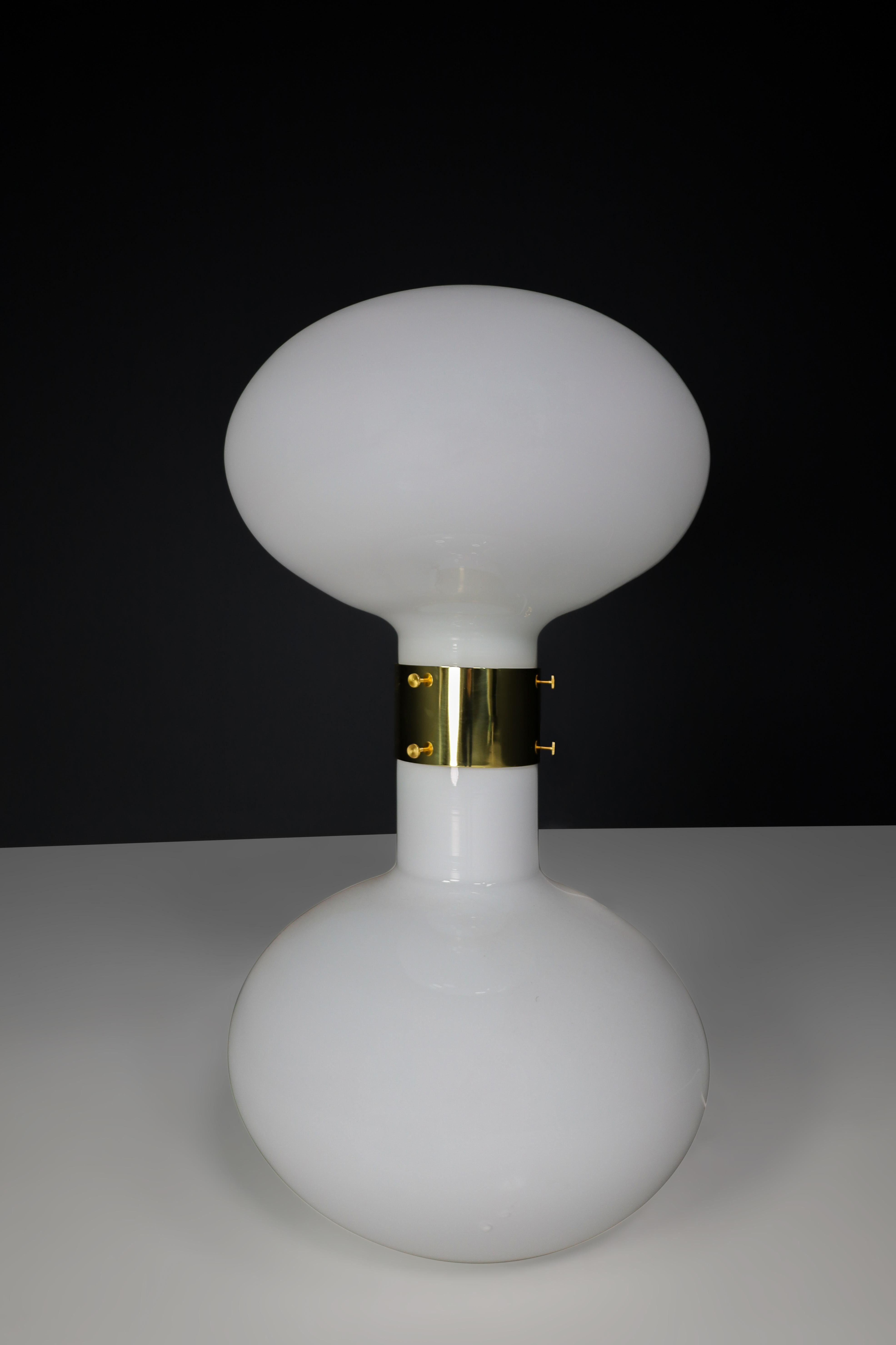 20th Century Large  Brass and Opaline Glass Floor-Table Lamp, Italy 1970s For Sale