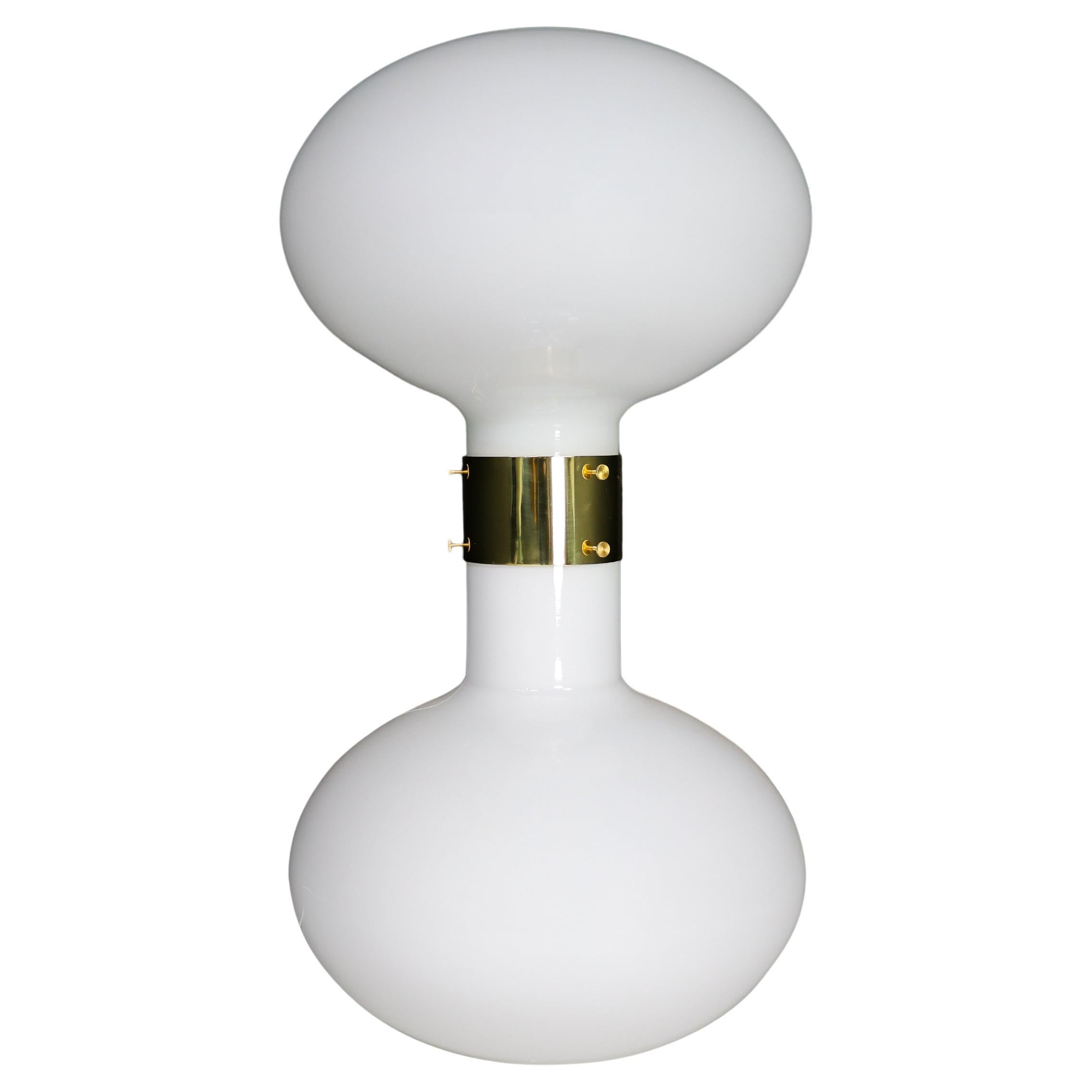Large  Brass and Opaline Glass Floor-Table Lamp, Italy 1970s