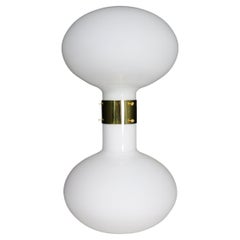 Large  Brass and Opaline Glass Floor-Table Lamp, Italy 1970s