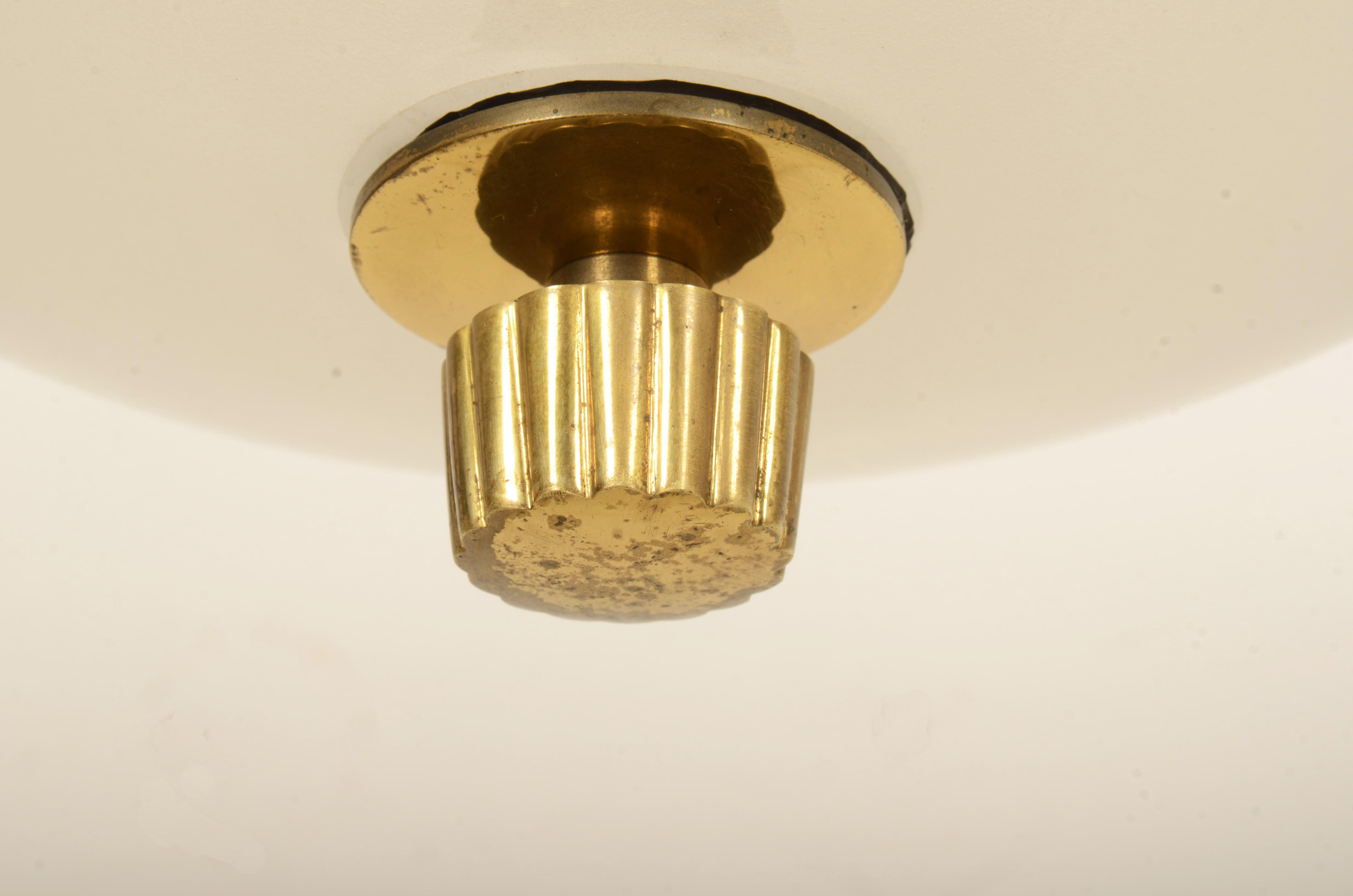 Large Brass and Opaline Glass Pendant Lamp by Oswald Haerdtl For Sale 8