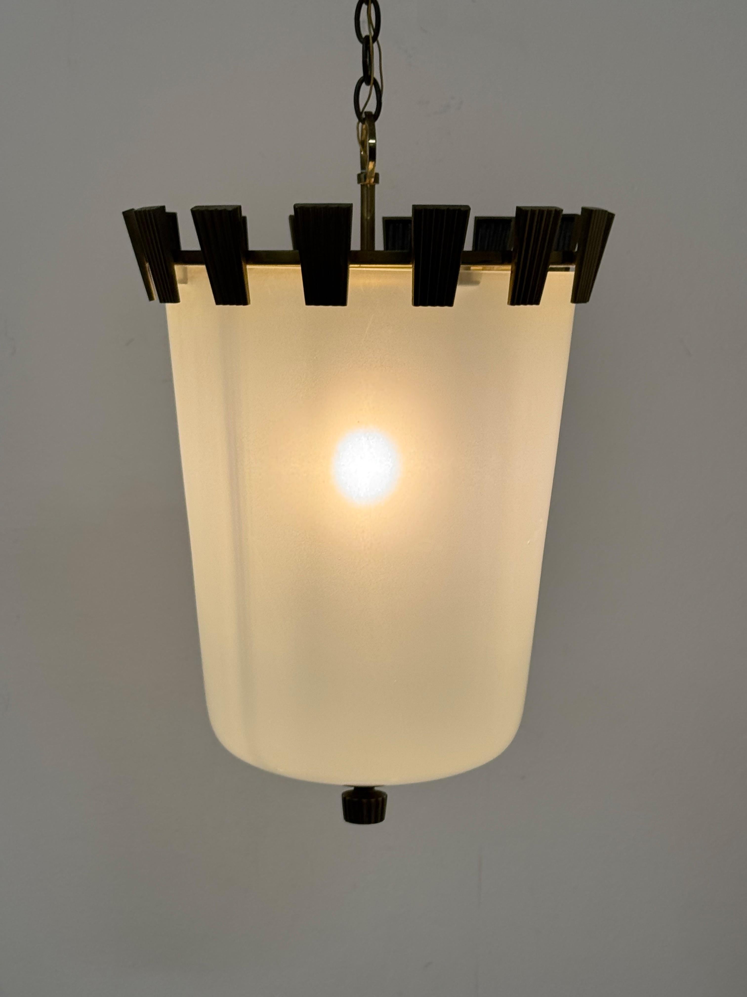 Large Brass and Opaline Glass Pendant Lamp by Oswald Haerdtl For Sale 9