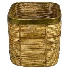Cesto quadrato grande in ottone e rattan a matita