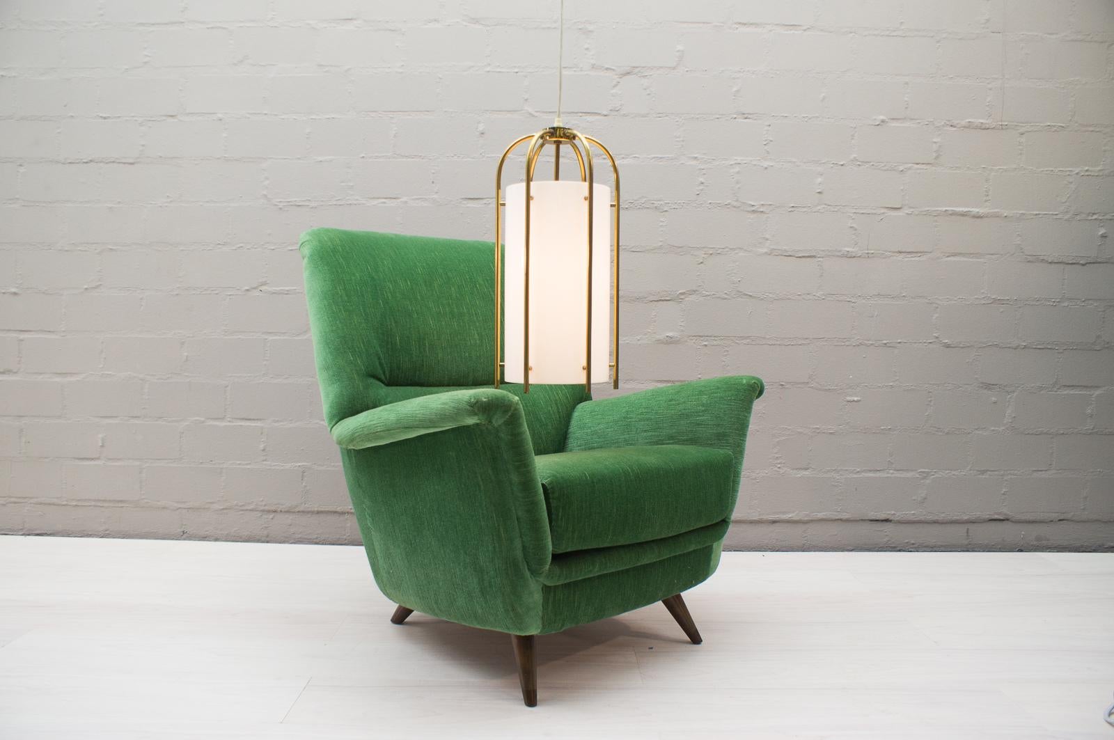 Mid-Century Modern Large Brass and Plexiglass Church Pendant Lamp, Germany, 1960s For Sale