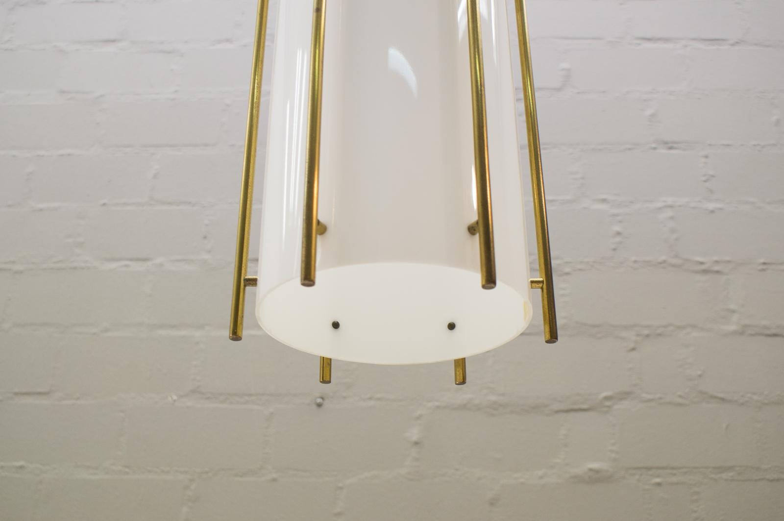 Mid-20th Century Large Brass and Plexiglass Church Pendant Lamp, Germany, 1960s For Sale