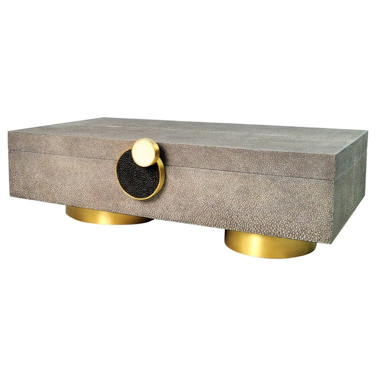 Large Brass and Shagreen Box Circle by Ginger Brown For Sale