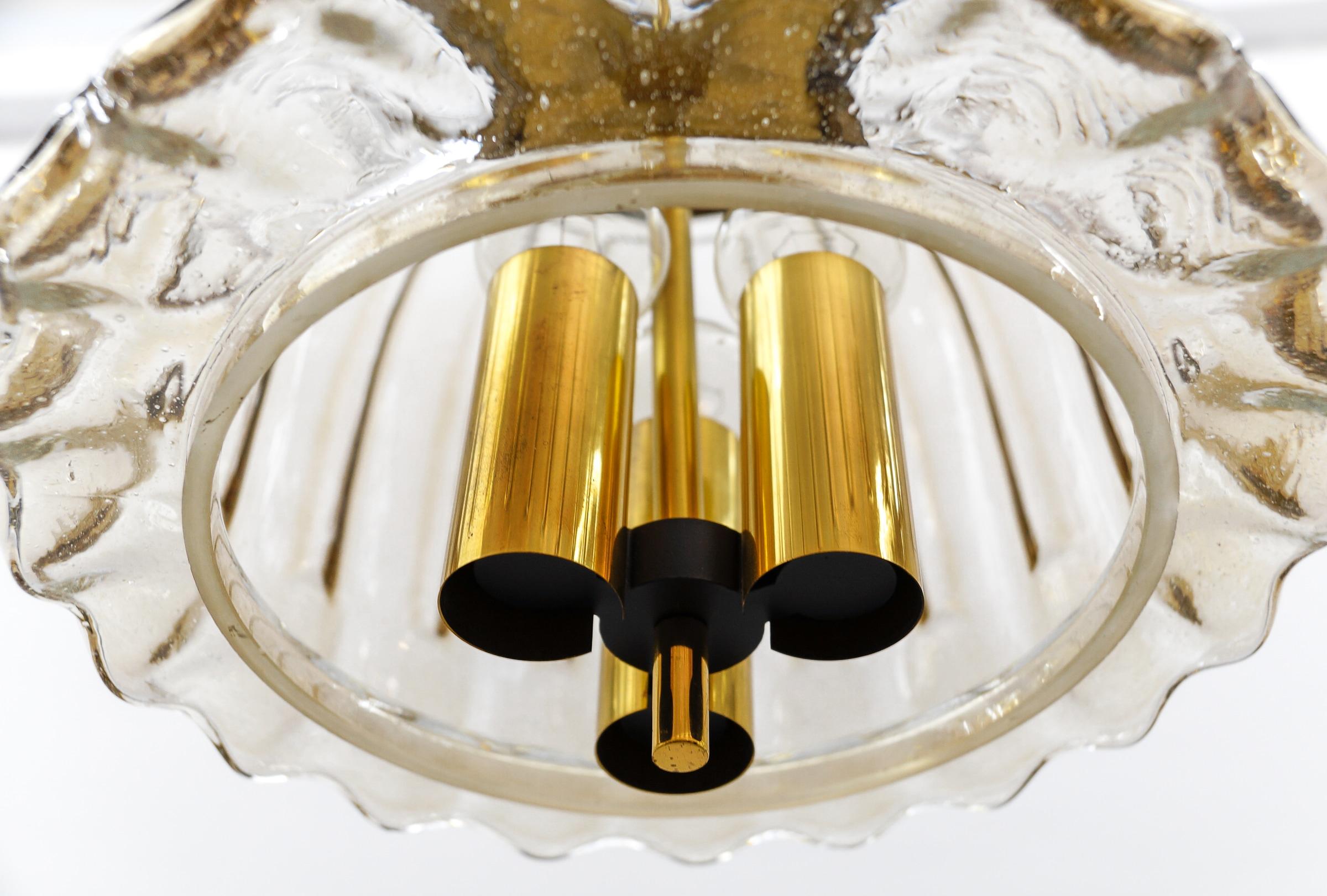 Large Brass and Smoked Glass Ceiling Lamp from Limburg, Germany, 1960s For Sale 4