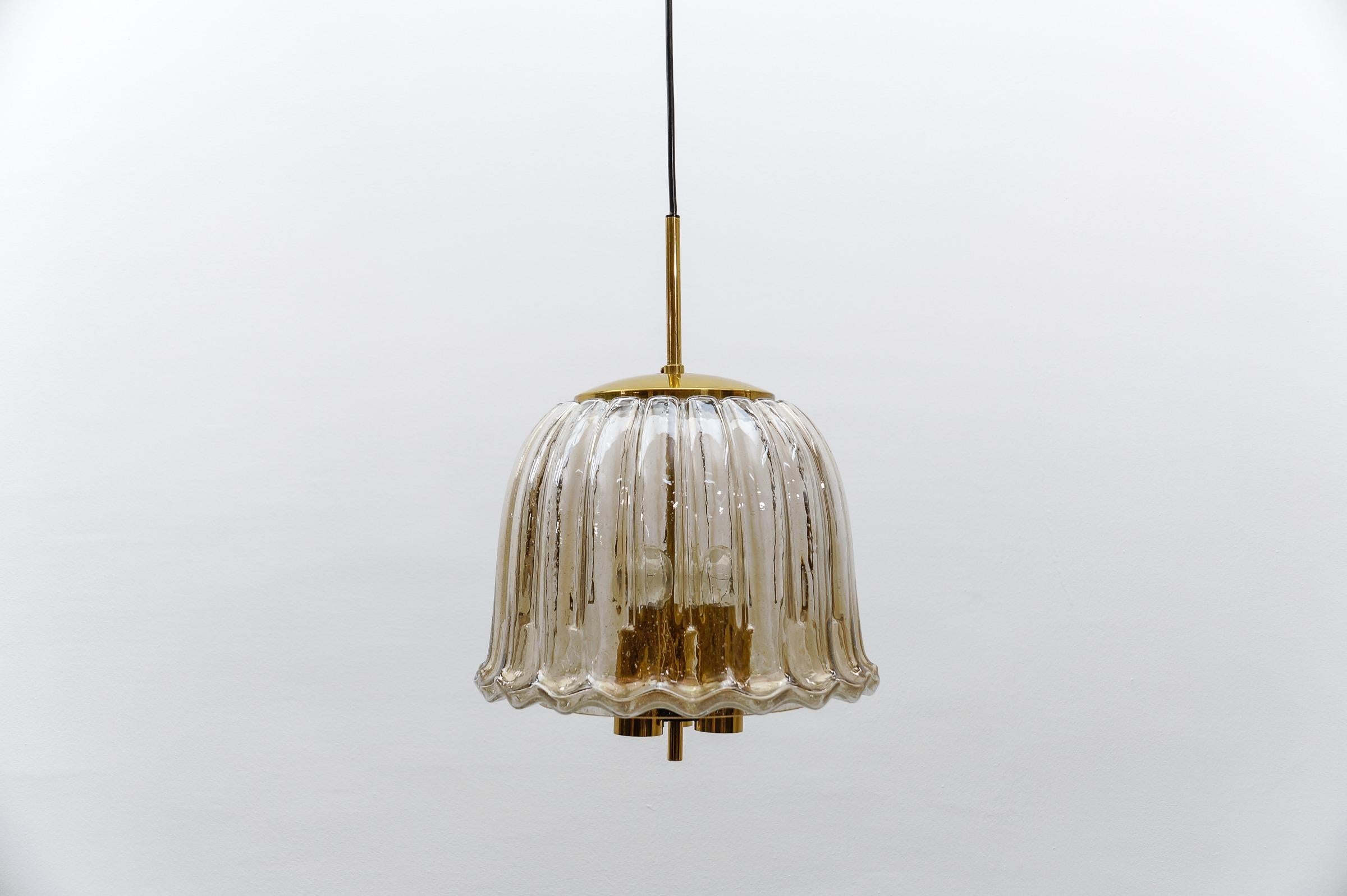 Mid-Century Modern Large Brass and Smoked Glass Ceiling Lamp from Limburg, Germany, 1960s For Sale