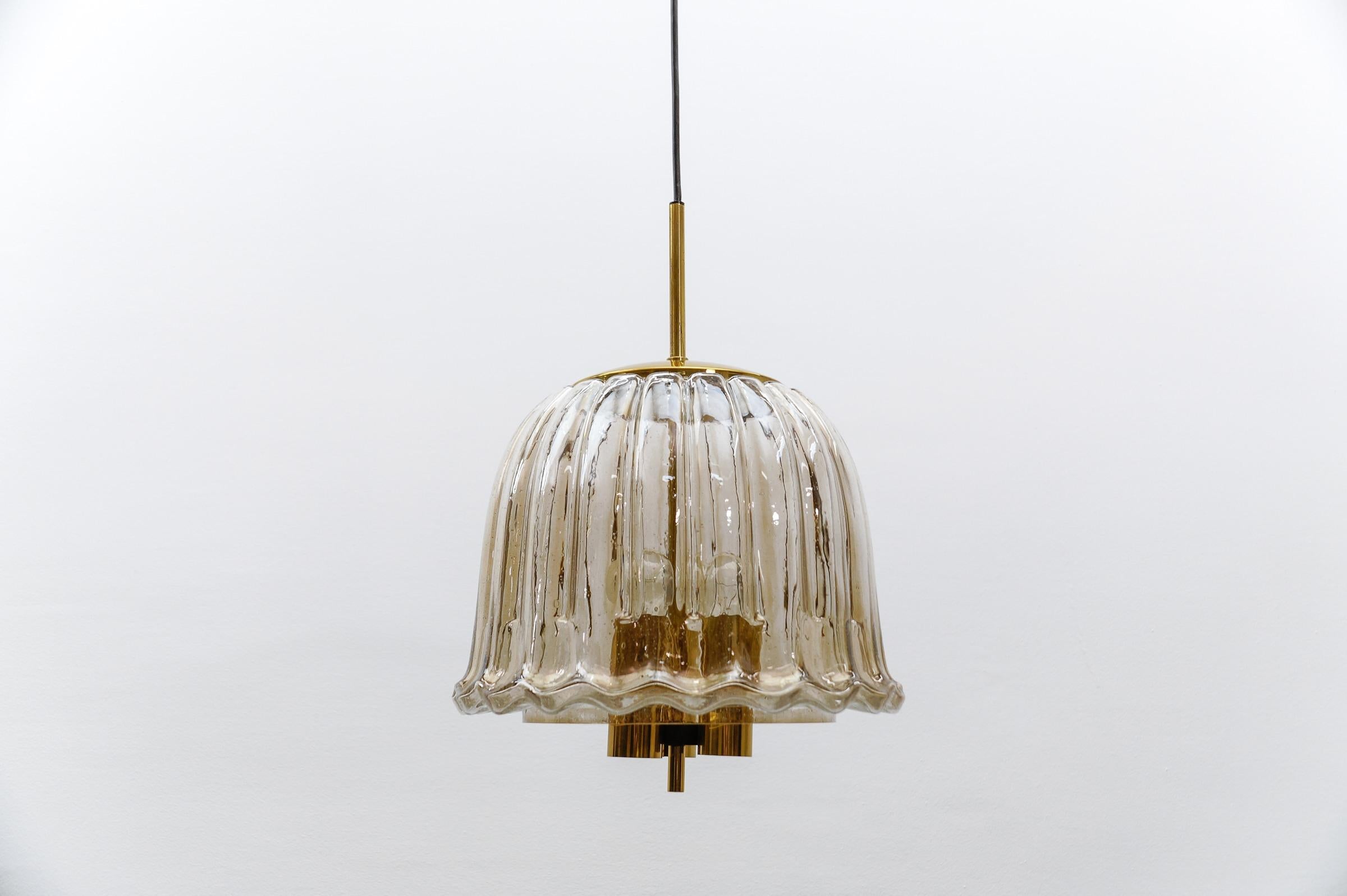 Mid-20th Century Large Brass and Smoked Glass Ceiling Lamp from Limburg, Germany, 1960s For Sale