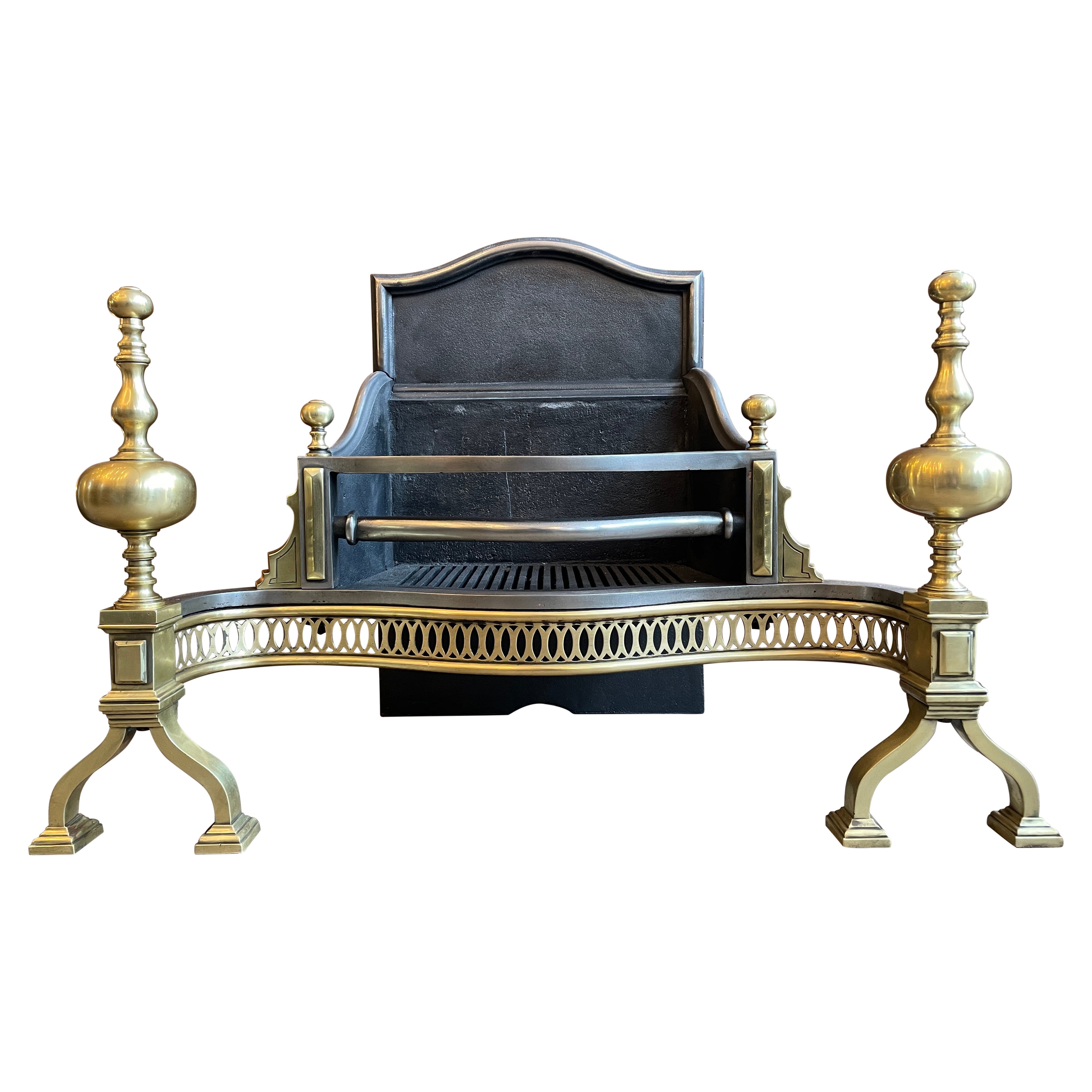 Large Brass and Steel Antique English Fire Grate
