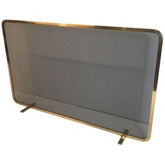 Vintage Large Brass and Steel Grilling Fire Place Screen, French, circa 1970