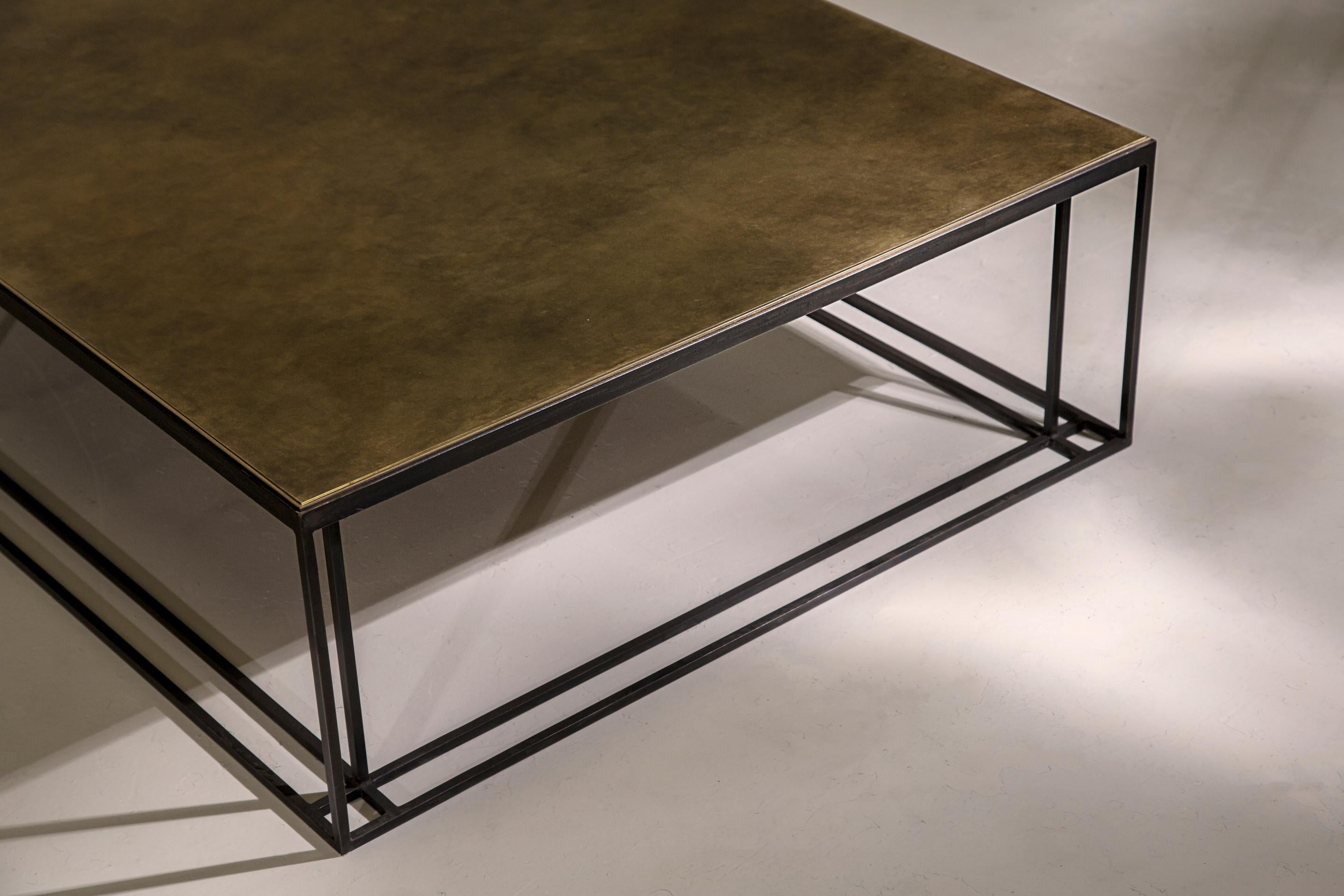 Modern Large Brass and Steel Handcrafted Coffee Table and Signed by Novocastrian