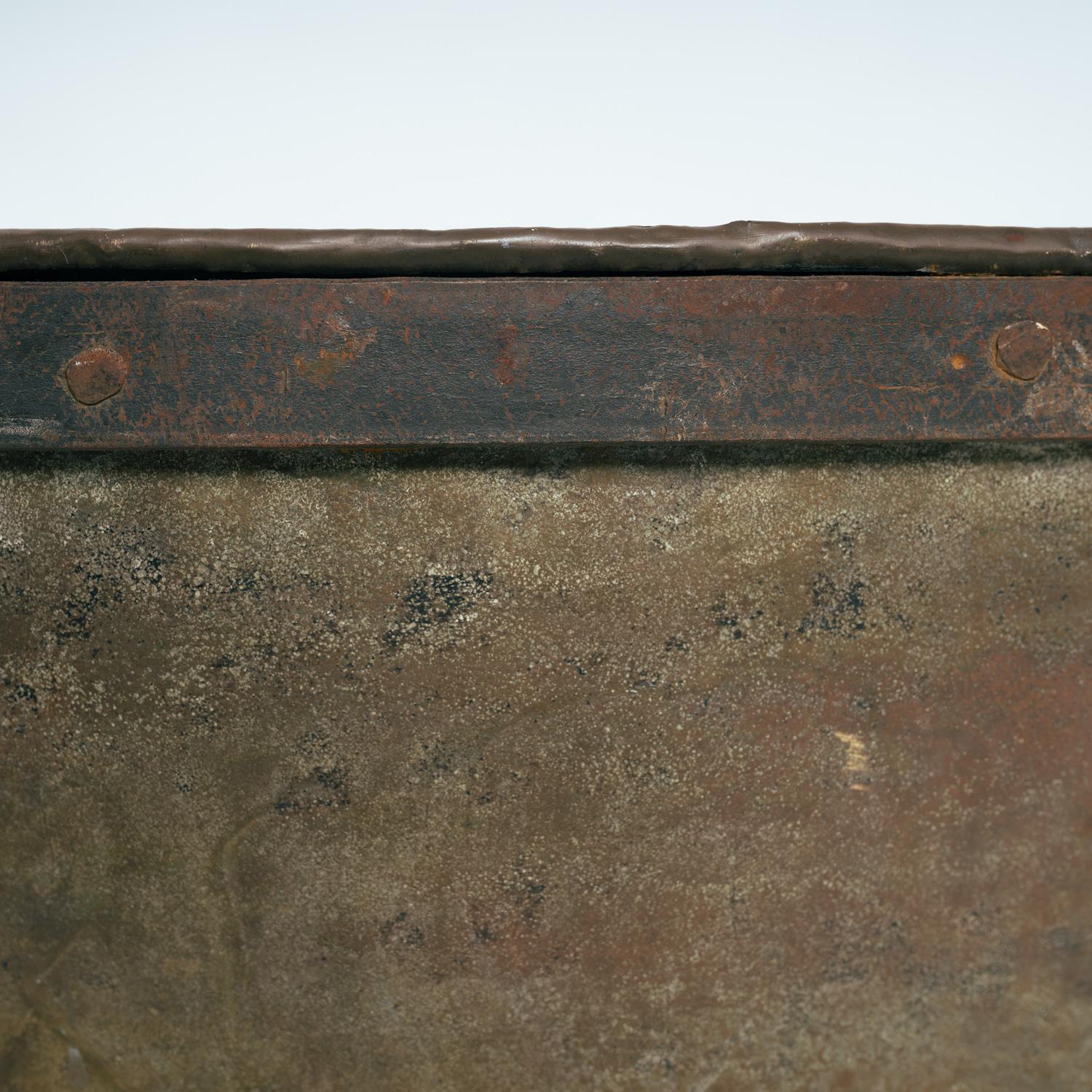 18th Century Large Brass and wrought iron nailed log bucket pot bin, 1800/1900s For Sale