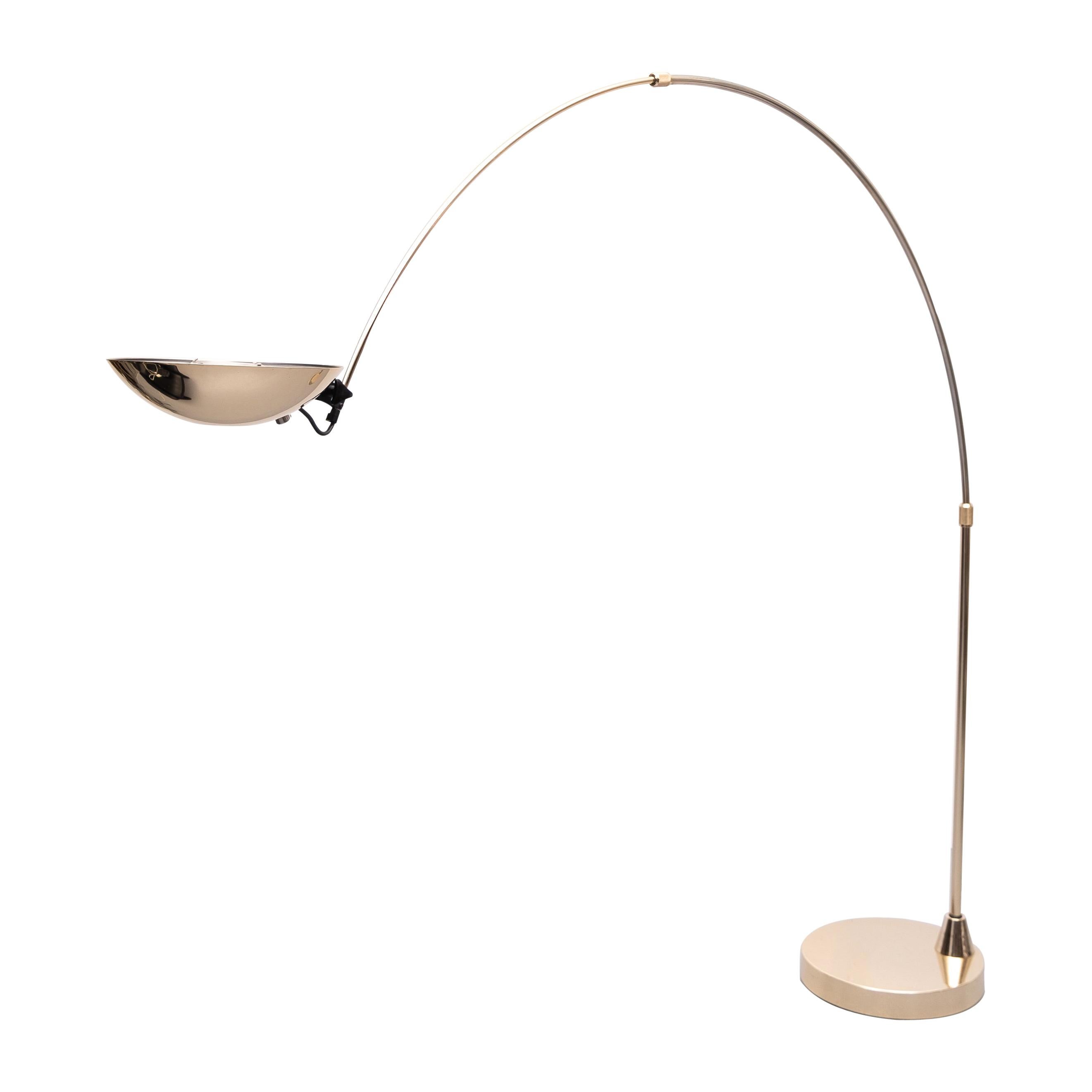 Large Brass Arc Lamp Leonardo Marelli, 1980s For Sale