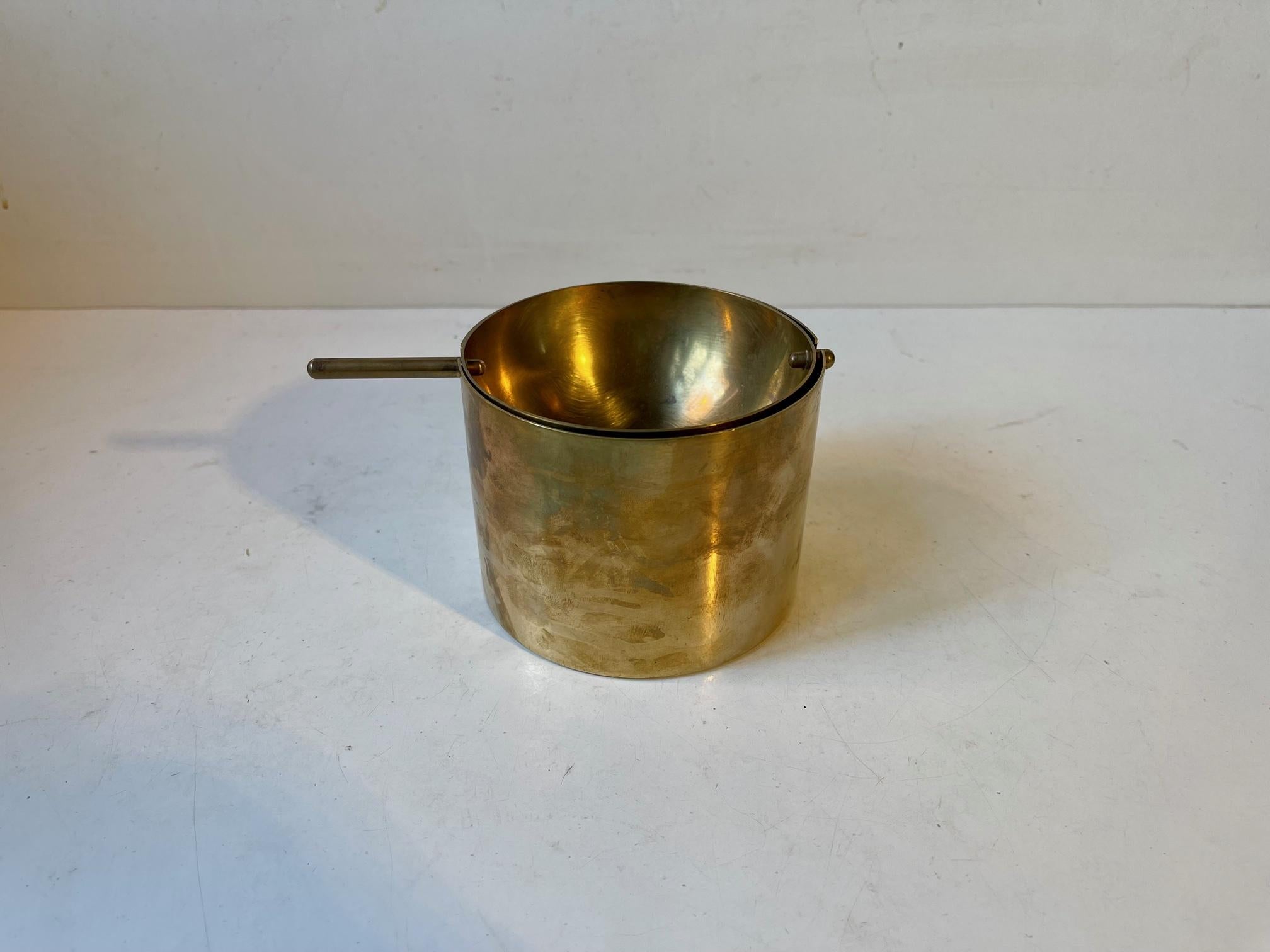 Mid-Century Modern Large Brass Ashtray Cylinda-Line by Arne Jacobsen for Stelton, 1960s For Sale