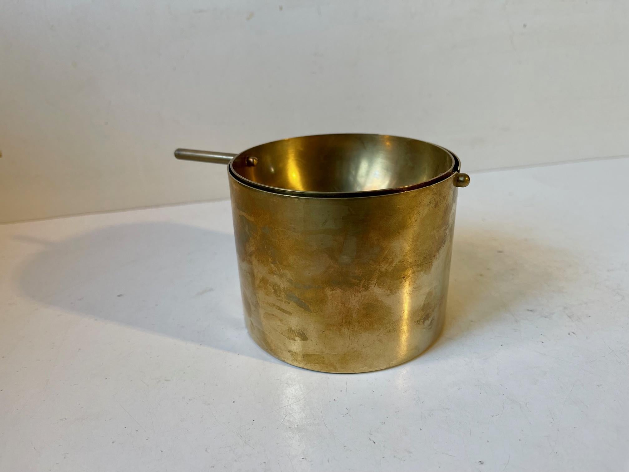 Mid-20th Century Large Brass Ashtray Cylinda-Line by Arne Jacobsen for Stelton, 1960s For Sale