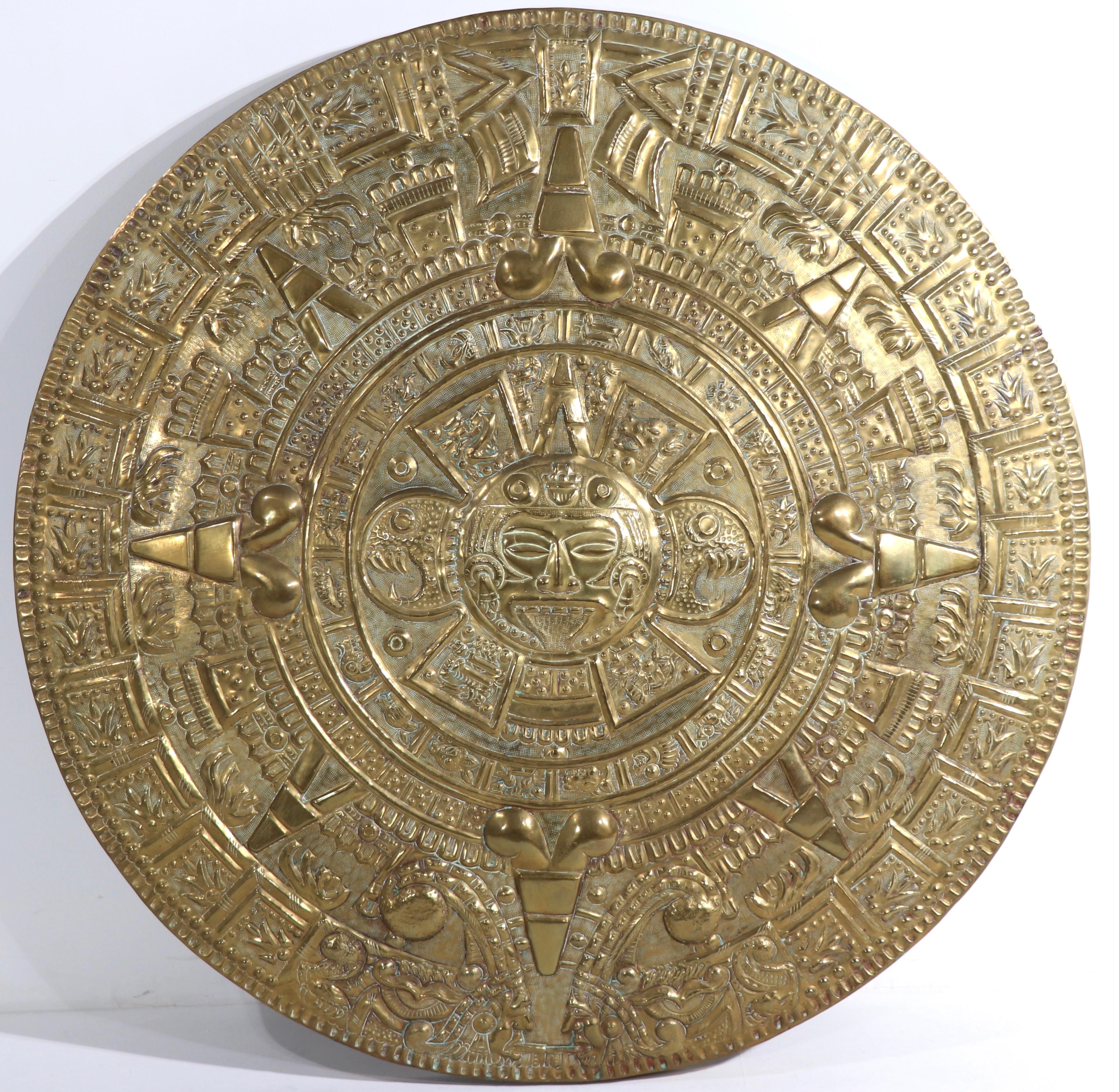 Brutalist Large Brass Aztec Style Calendar